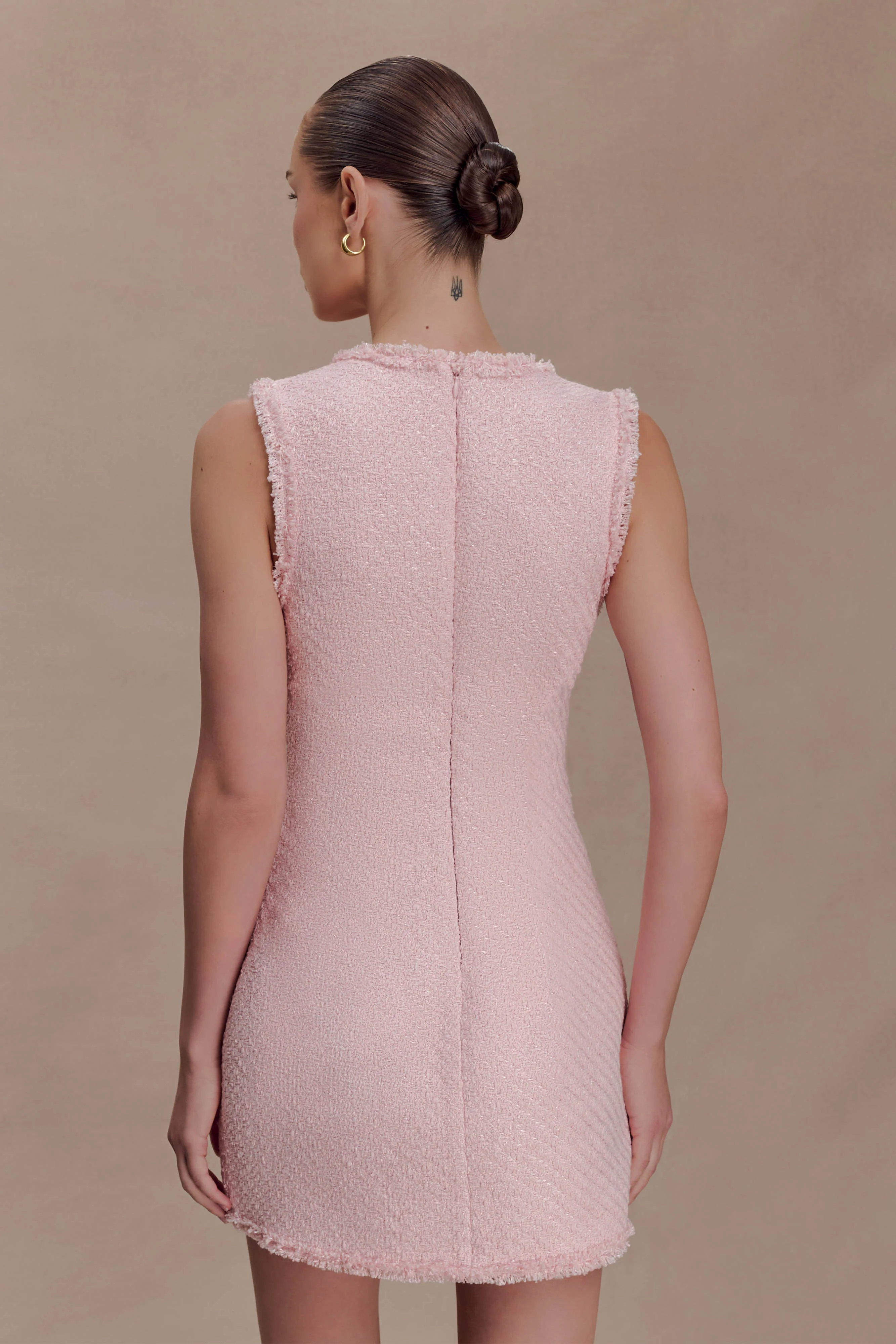 Lea Tweed Sleeveless Mini Dress - Baby Pink - Image 4