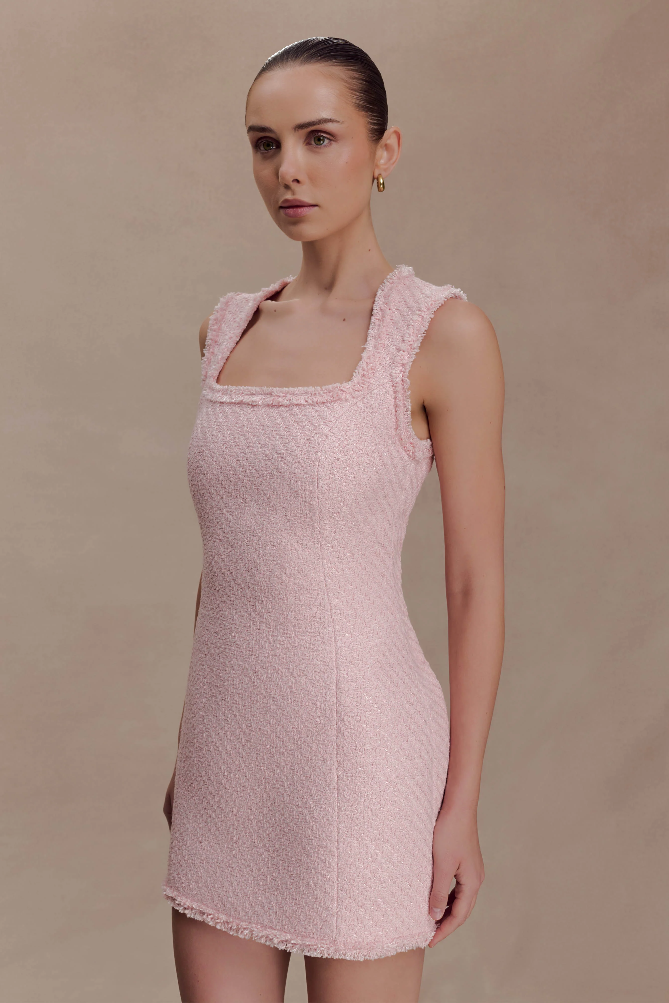 Lea Tweed Sleeveless Mini Dress - Baby Pink - Image 5
