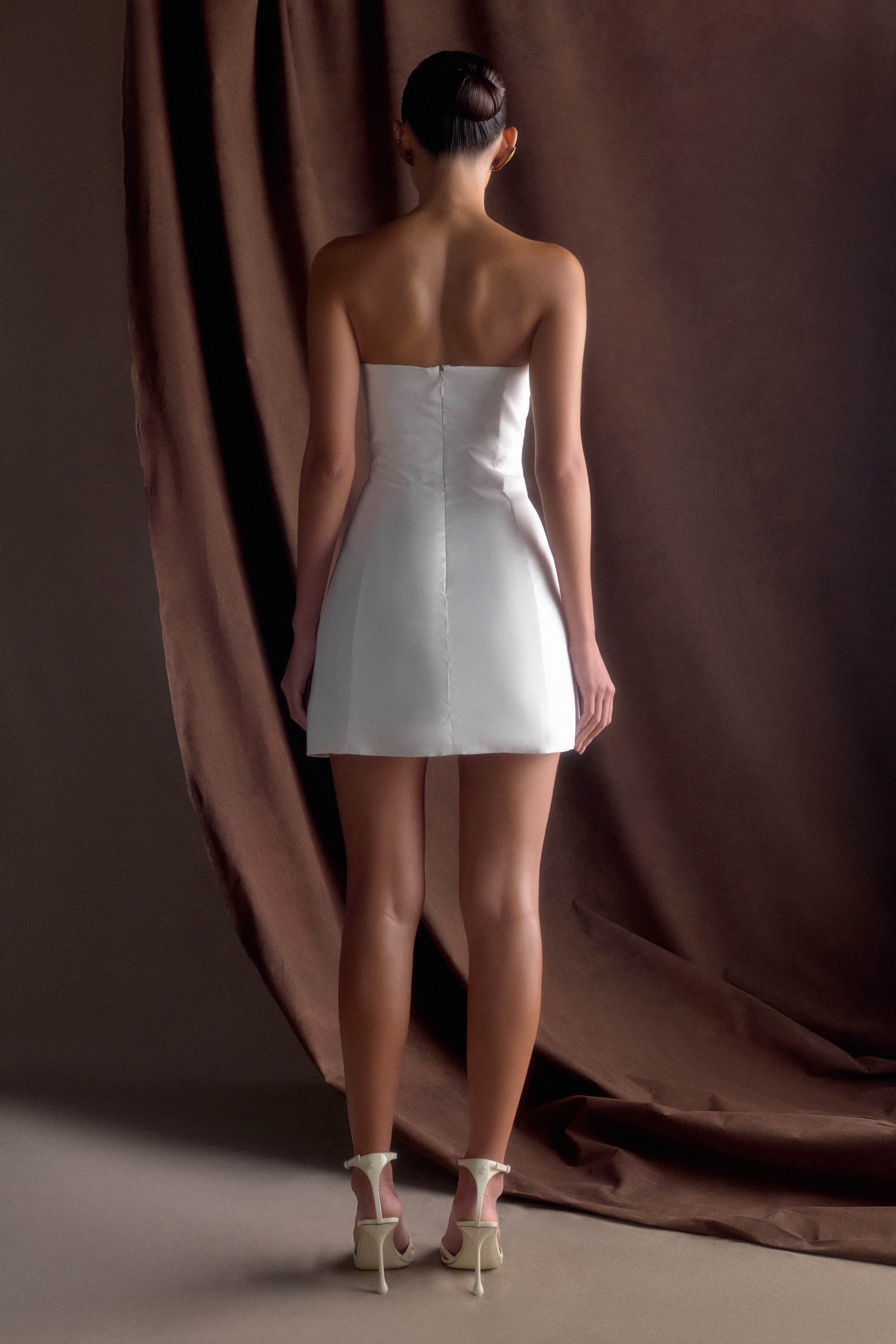 Leslie Gathered Taffeta Mini Dress - White - Image 5