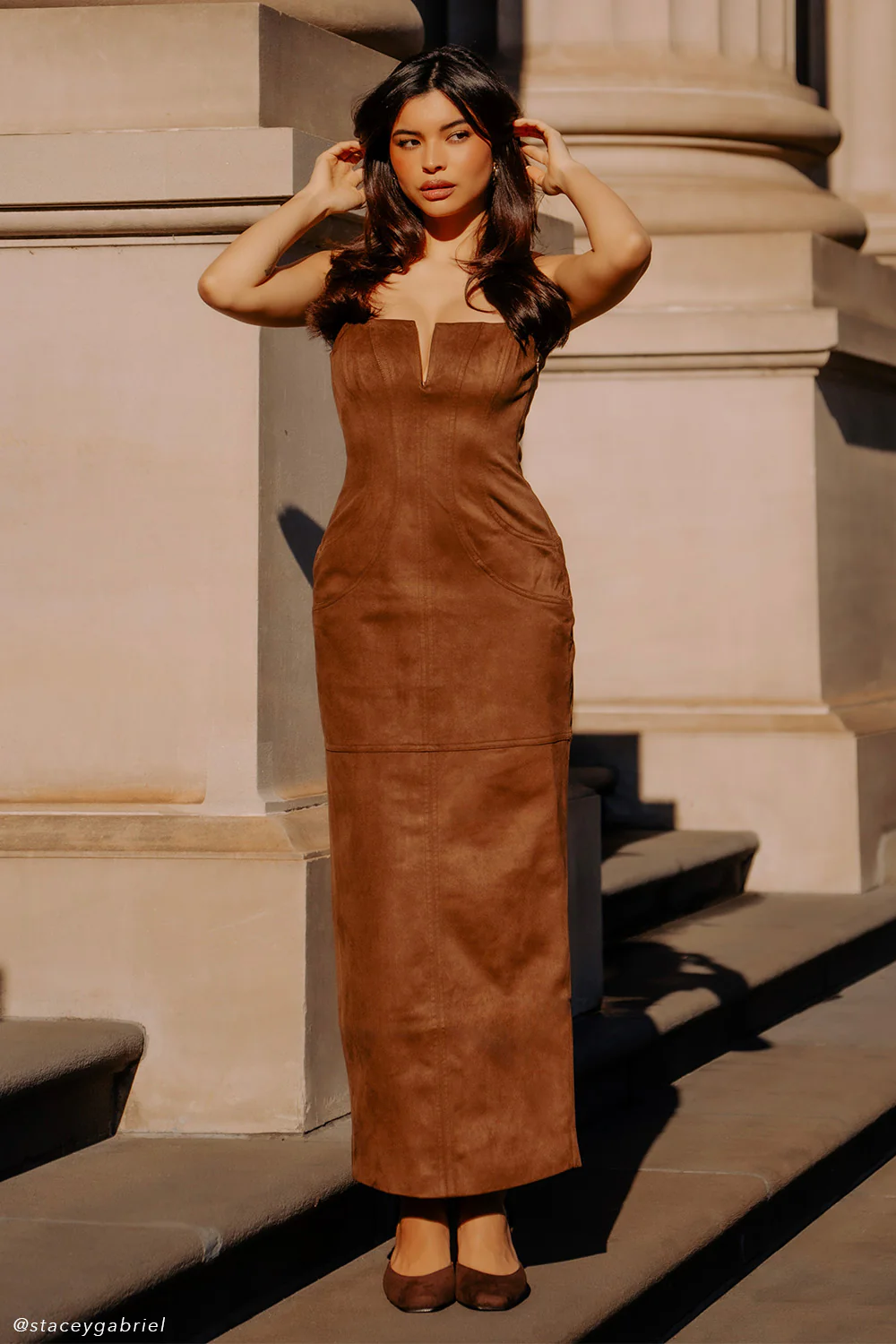 Liam Faux Suede Maxi Dress - Dark Chocolate - Image 3