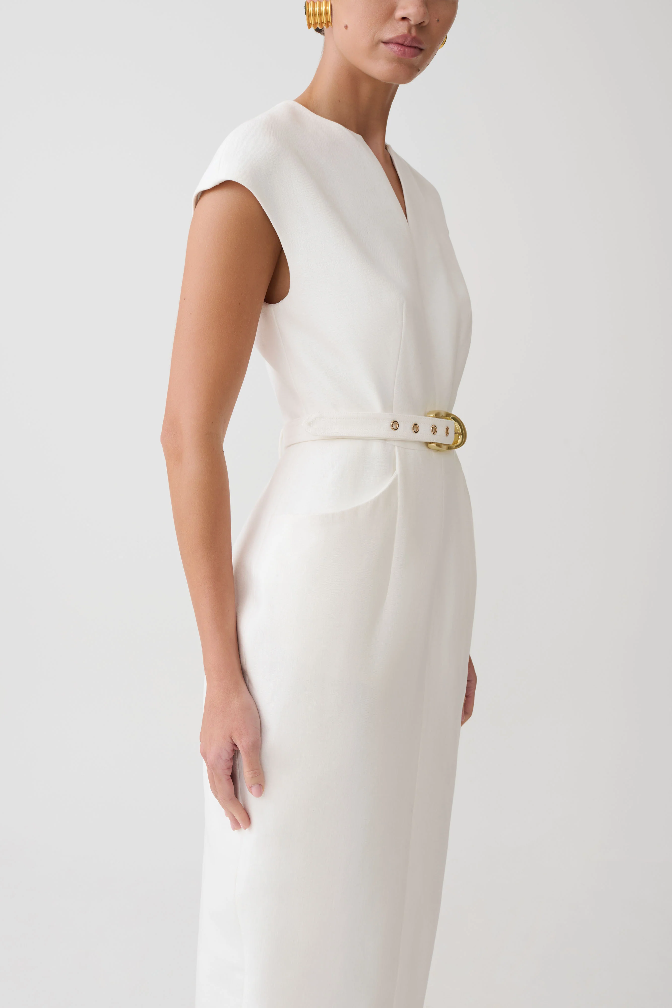 Livia V Neck Linen Maxi Dress - White - Image 3