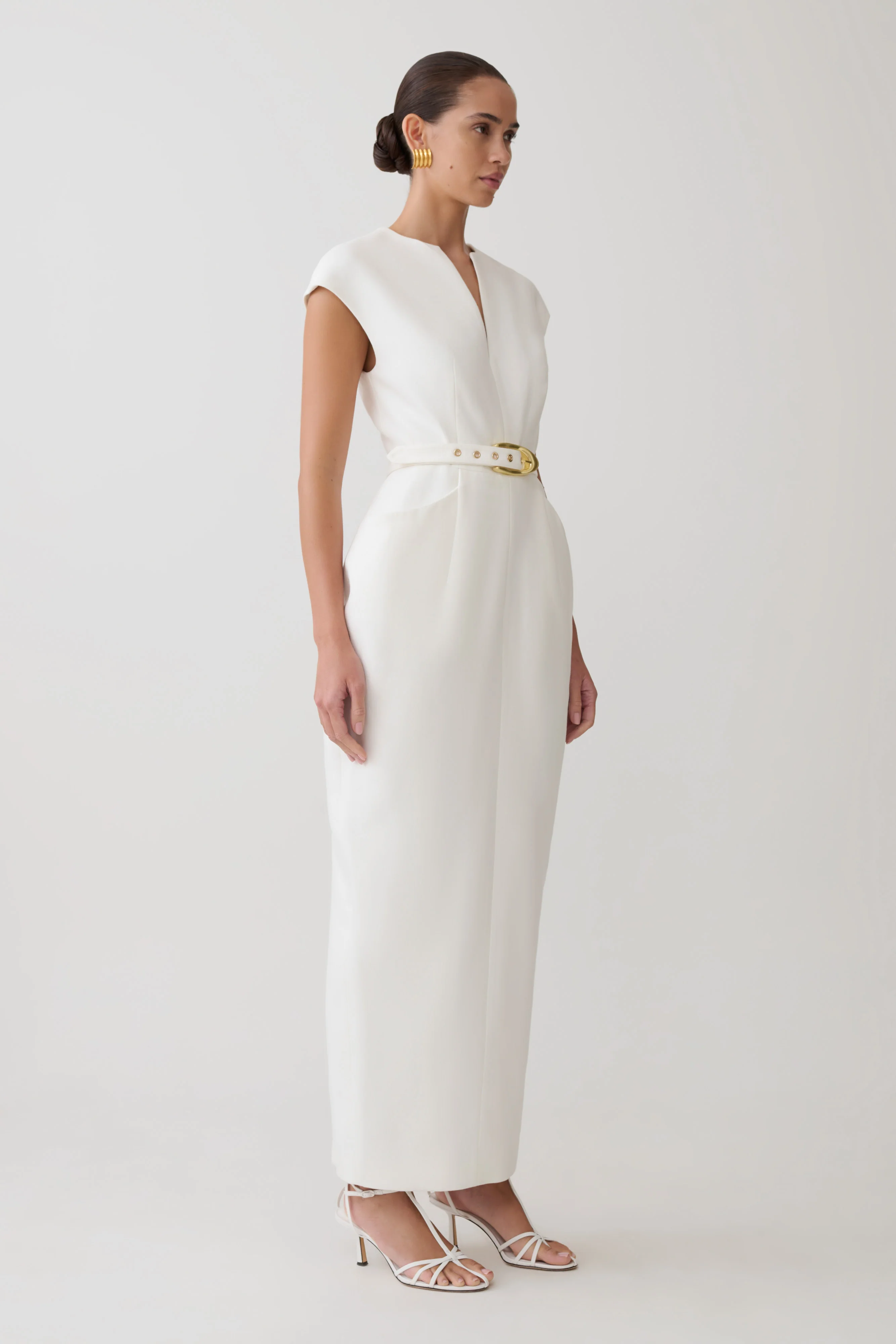 Livia V Neck Linen Maxi Dress - White - Image 4