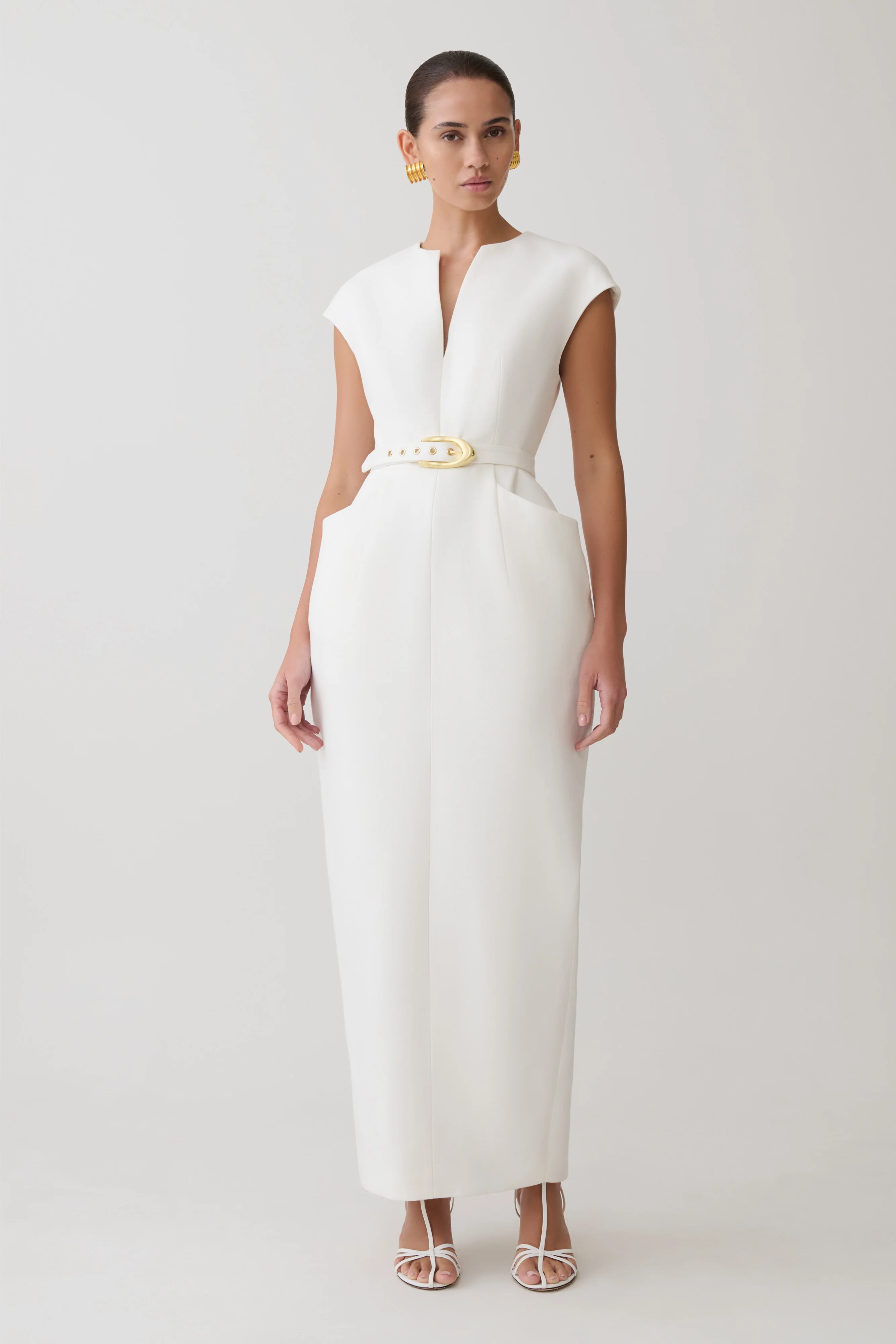 Livia V Neck Linen Maxi Dress - White - Image 5