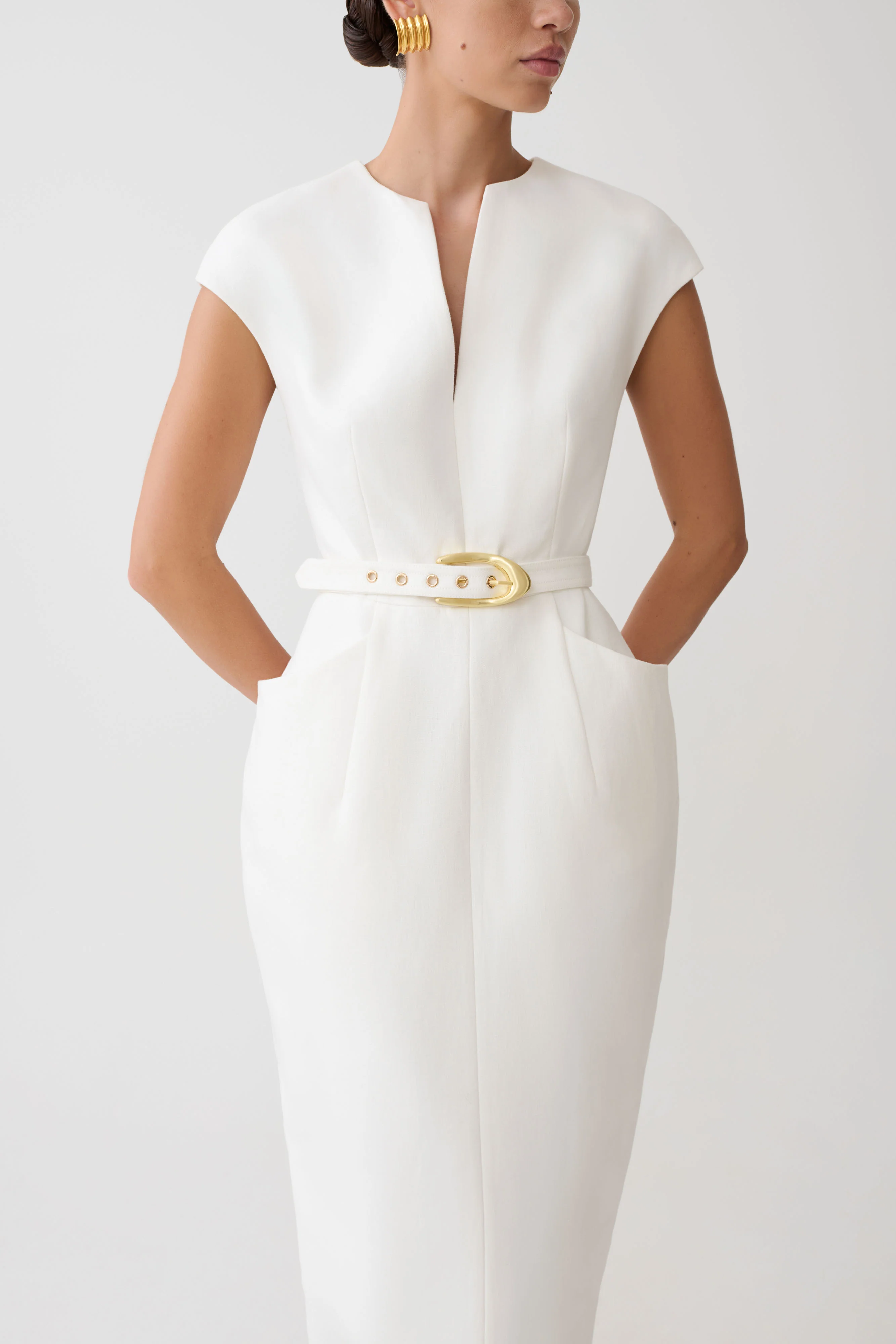 Livia V Neck Linen Maxi Dress - White - Image 7