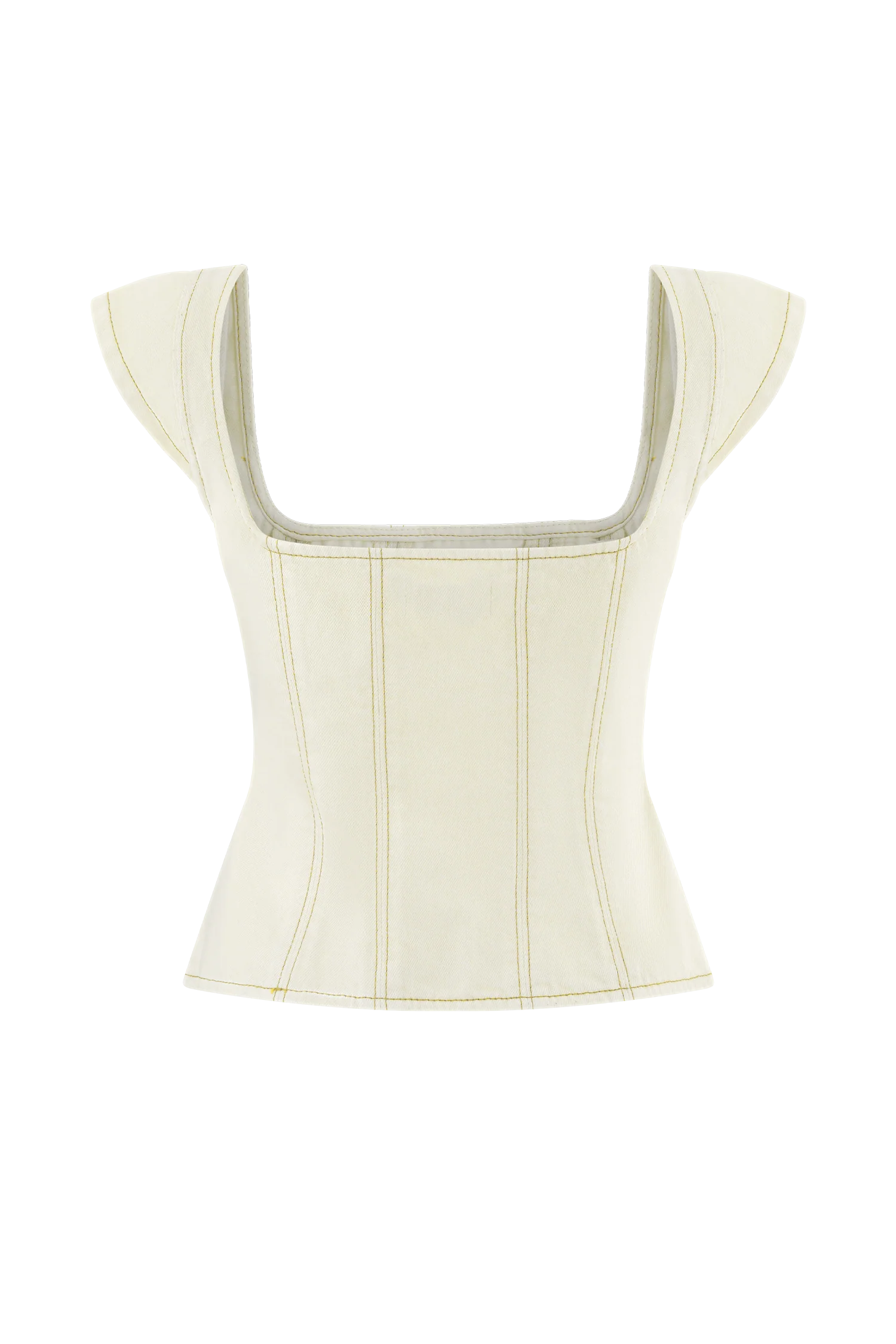 Loretta Cap Sleeve Denim Top - Ecru - Image 8