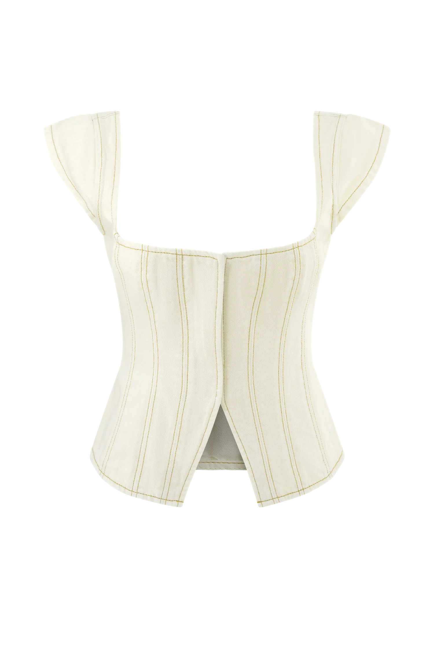 Loretta Cap Sleeve Denim Top - Ecru - Image 9