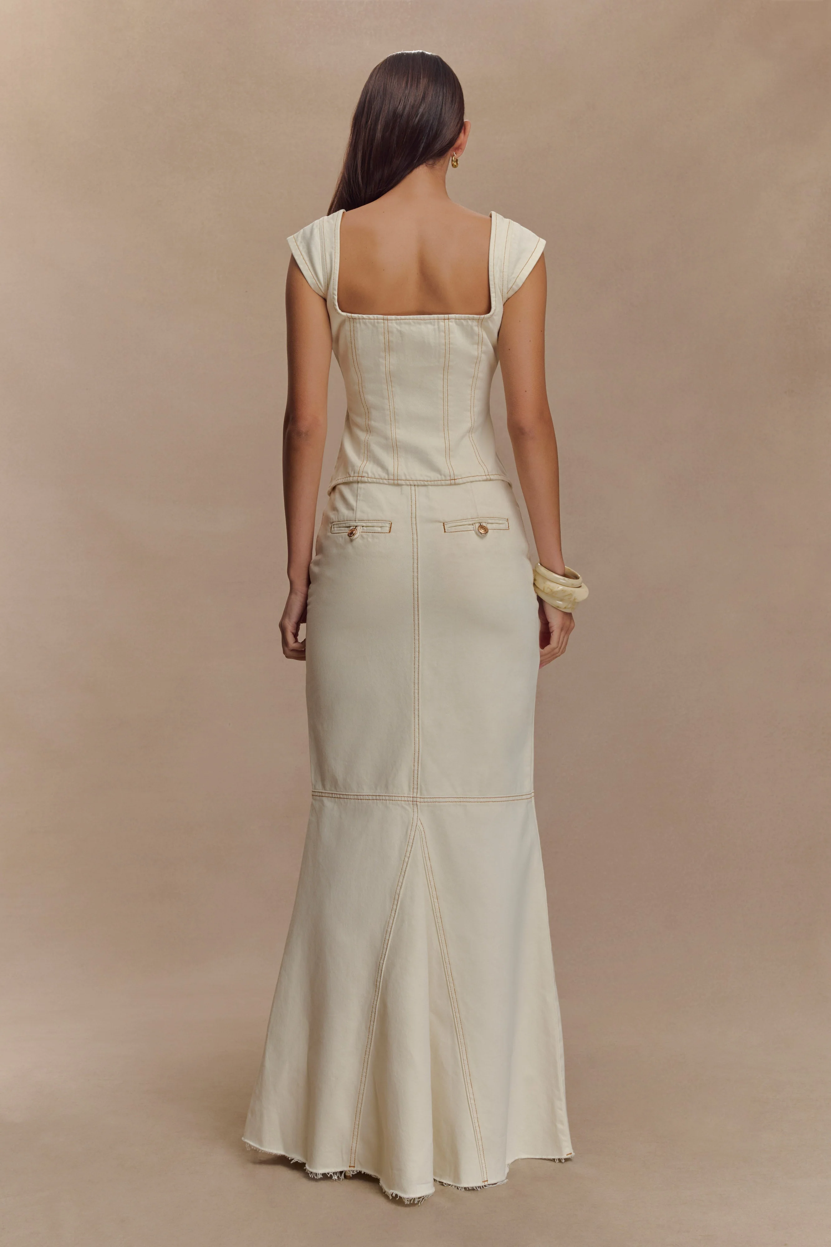 Loretta Denim Maxi Skirt - Ecru - Image 3