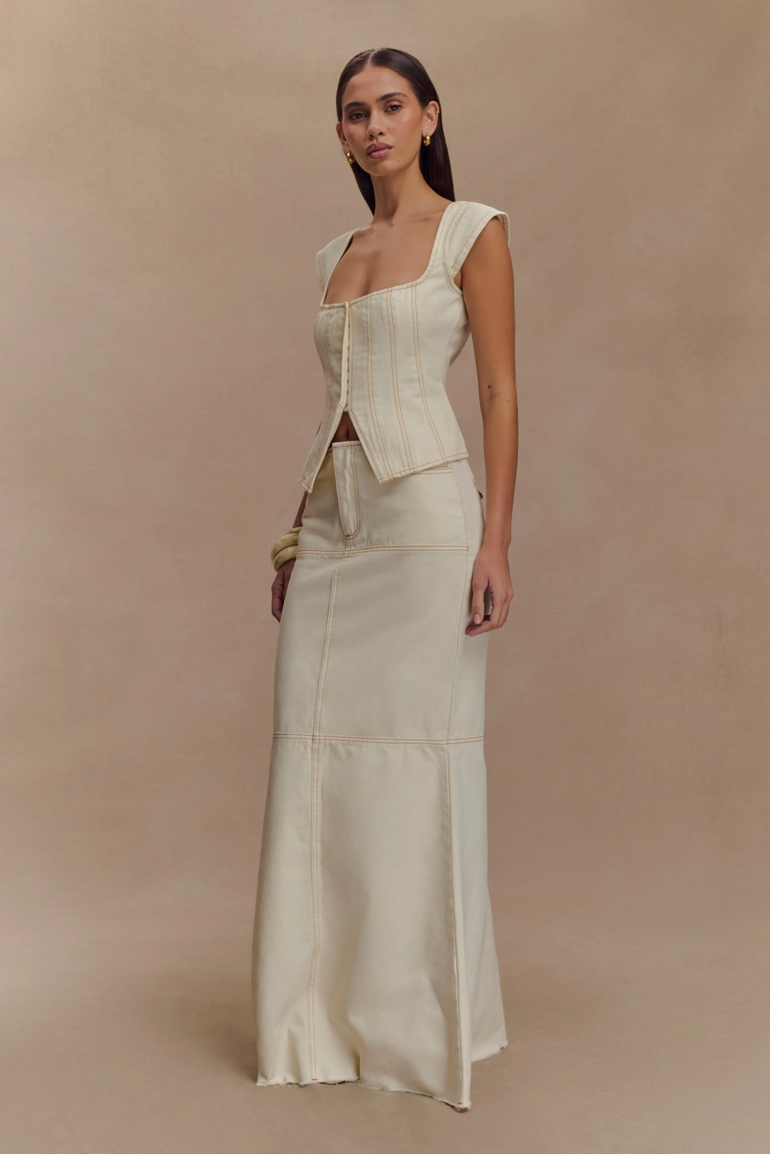 Loretta Denim Maxi Skirt - Ecru - Image 4