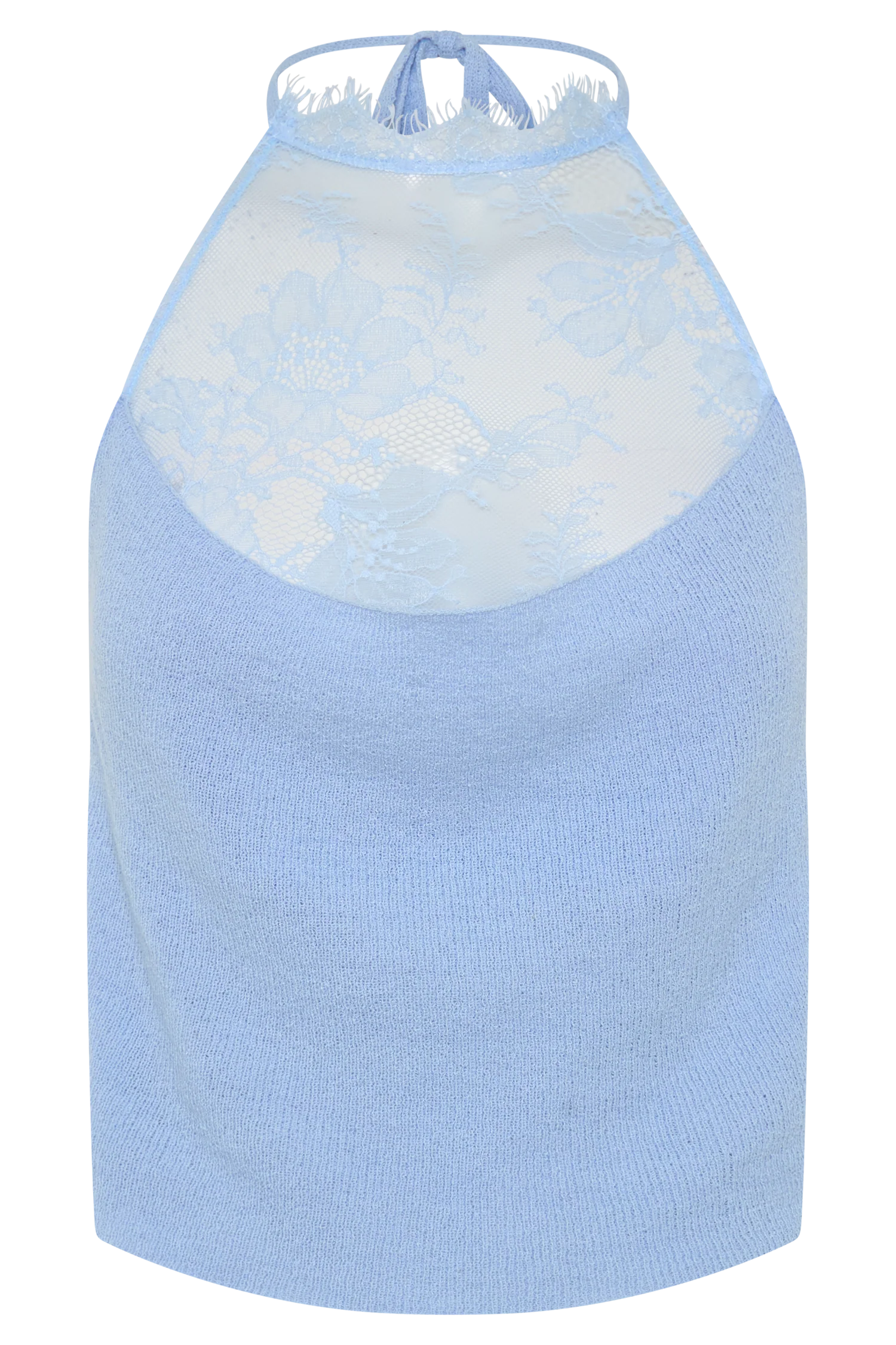 Lucy Lace And Knit Halter Top - Cornflower Blue - Image 9
