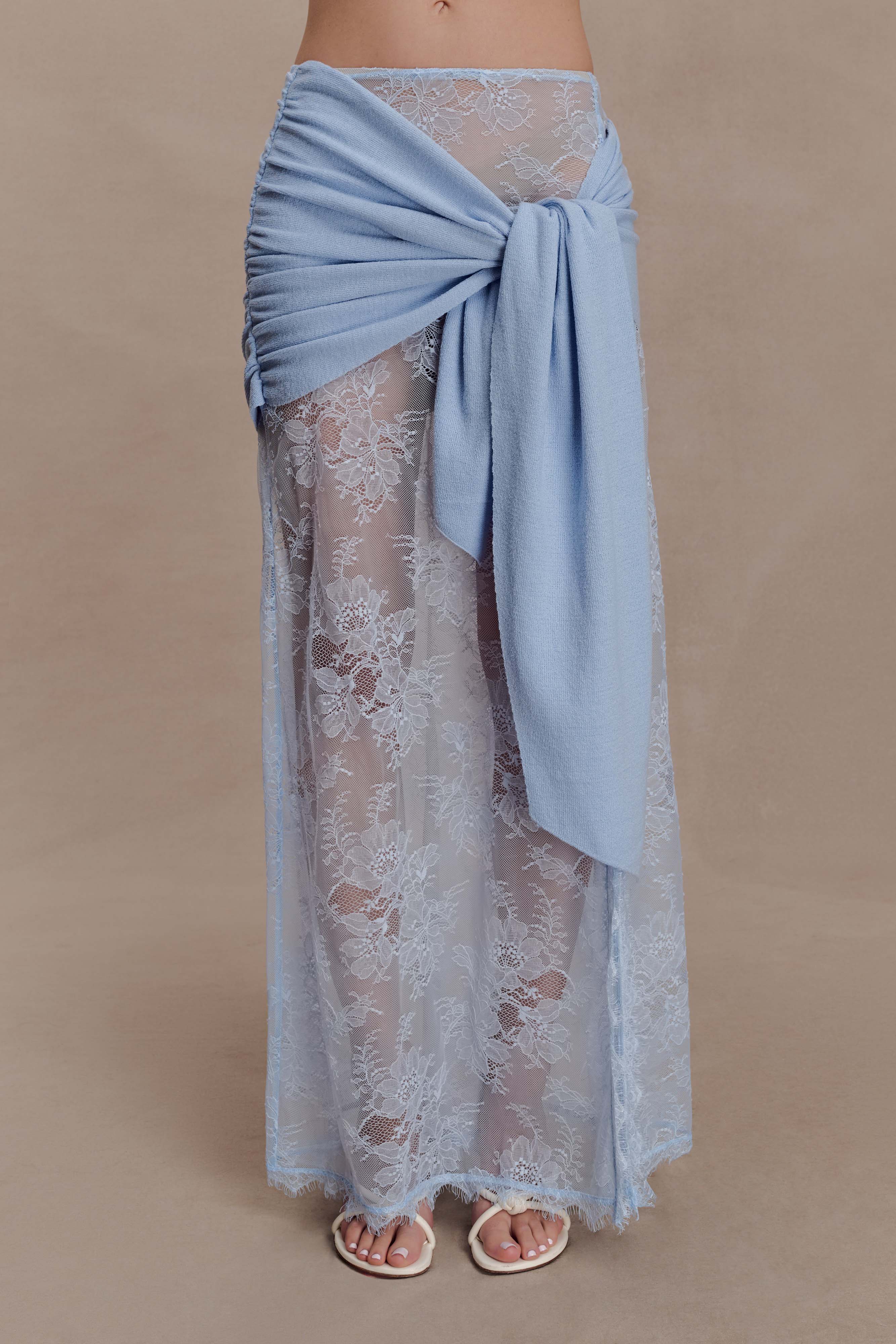 Lucy Lace And Knit Skirt - Cornflower Blue - Image 6