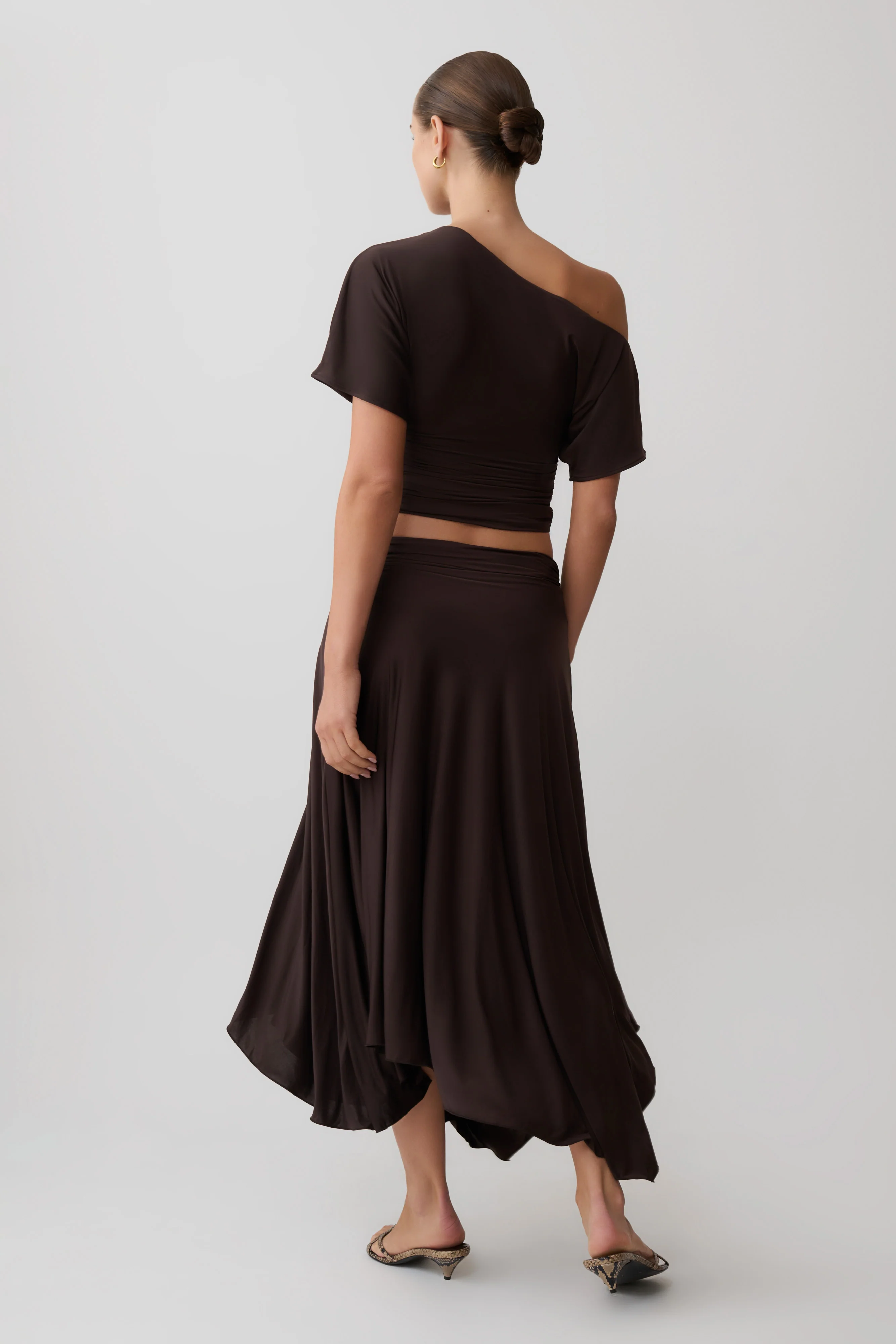 Luu Off Shoulder Slinky Top - Dark Chocolate - Image 5