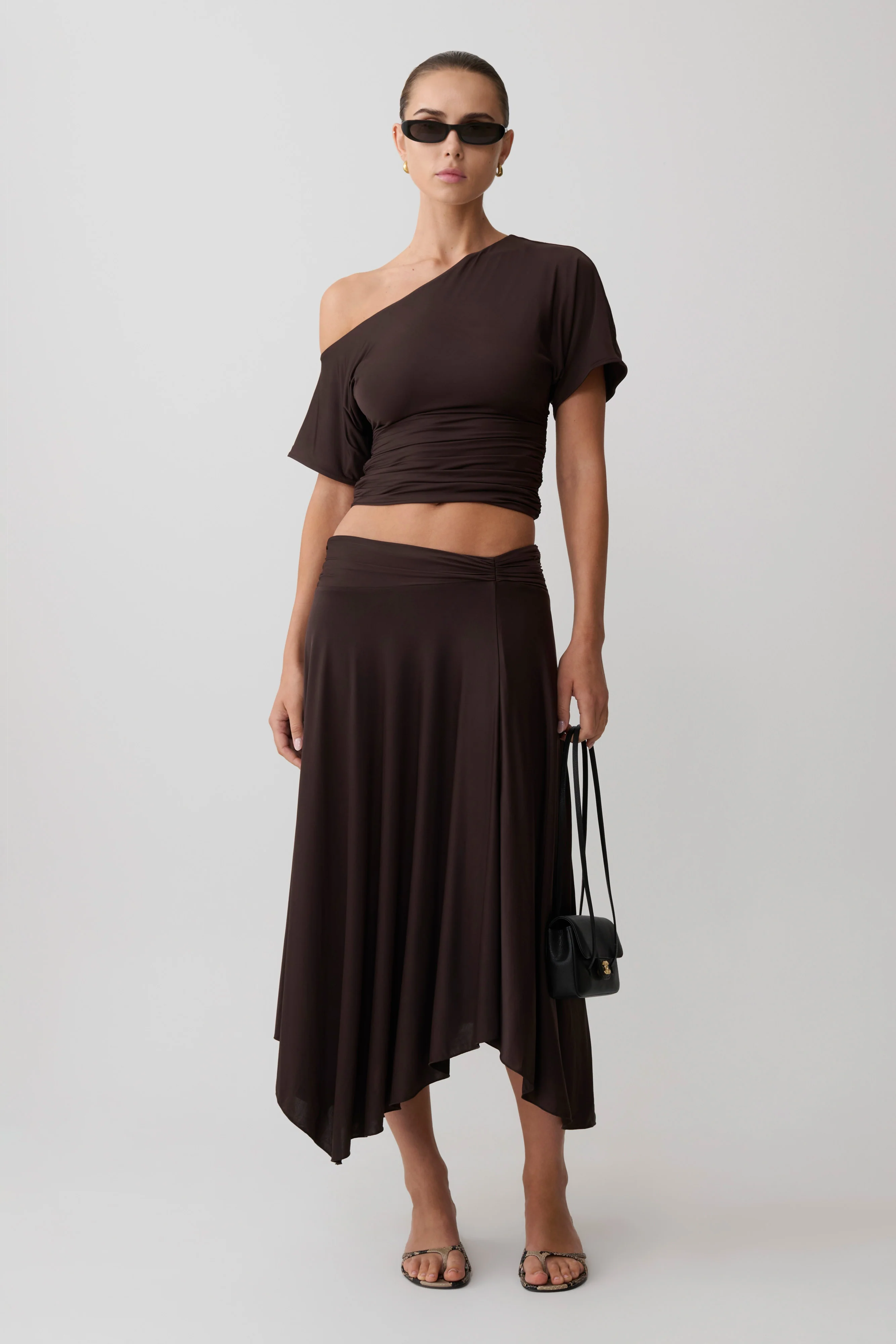 Luu Off Shoulder Slinky Top - Dark Chocolate - Image 7