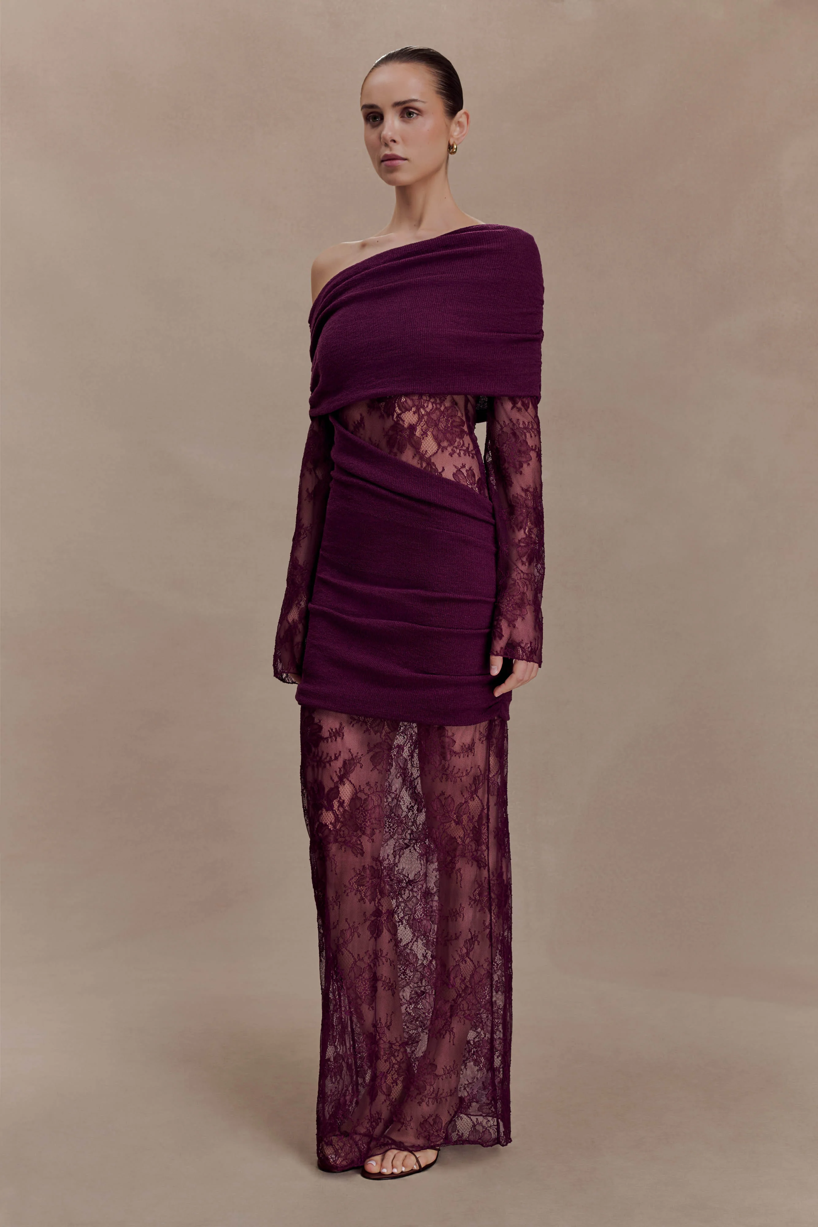 Luxie Lace Knit Maxi Dress - Plum - Image 3