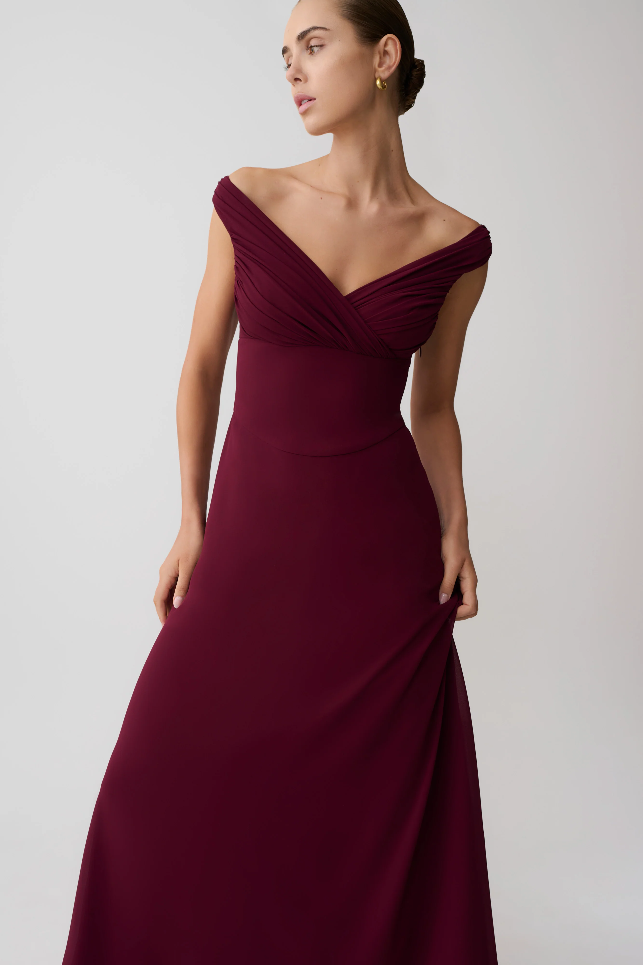 Mabel Off Shoulder Chiffon Maxi Dress - Merlot - Image 3