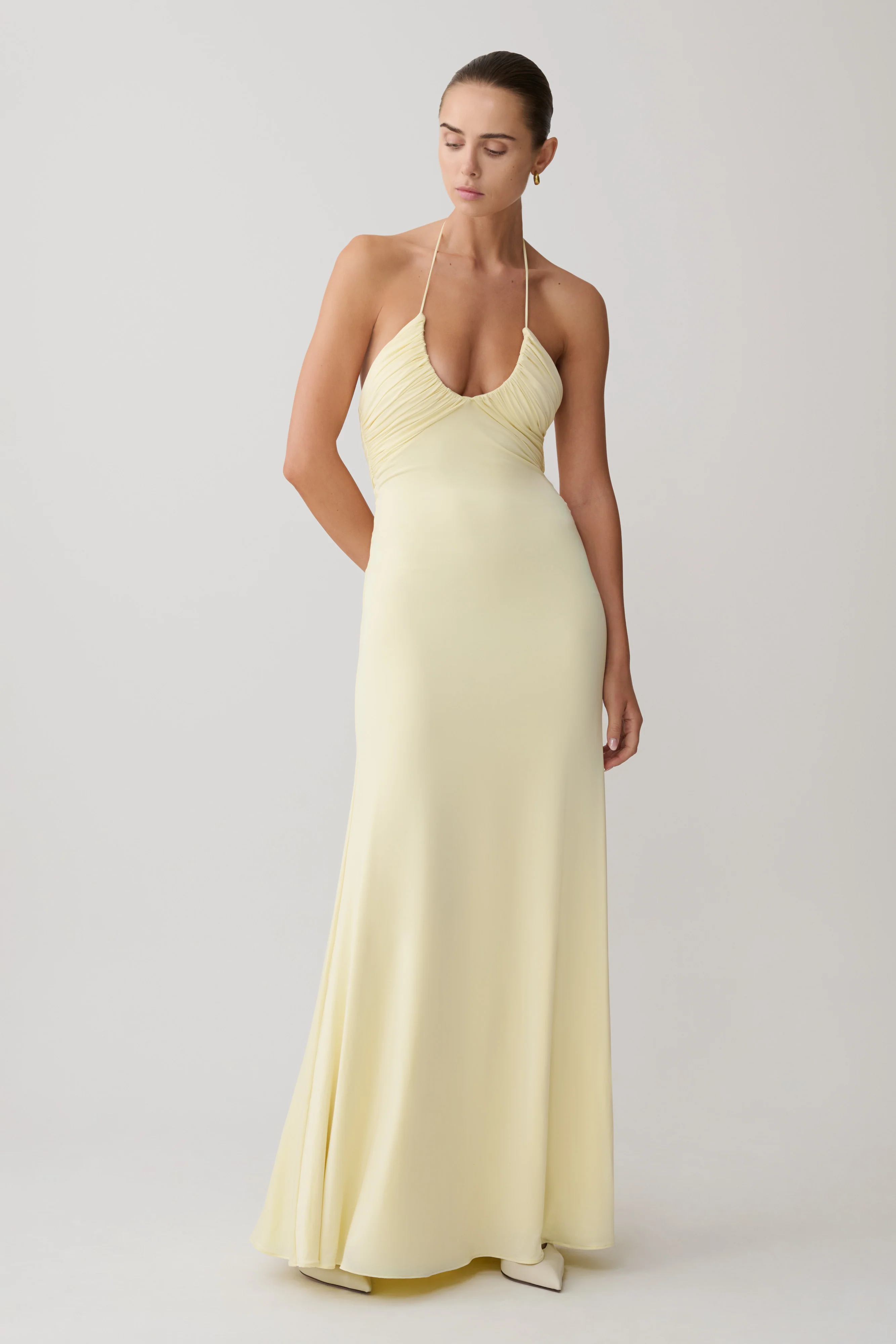 Maely Gathered Slinky Maxi Dress - Lemon - Image 5