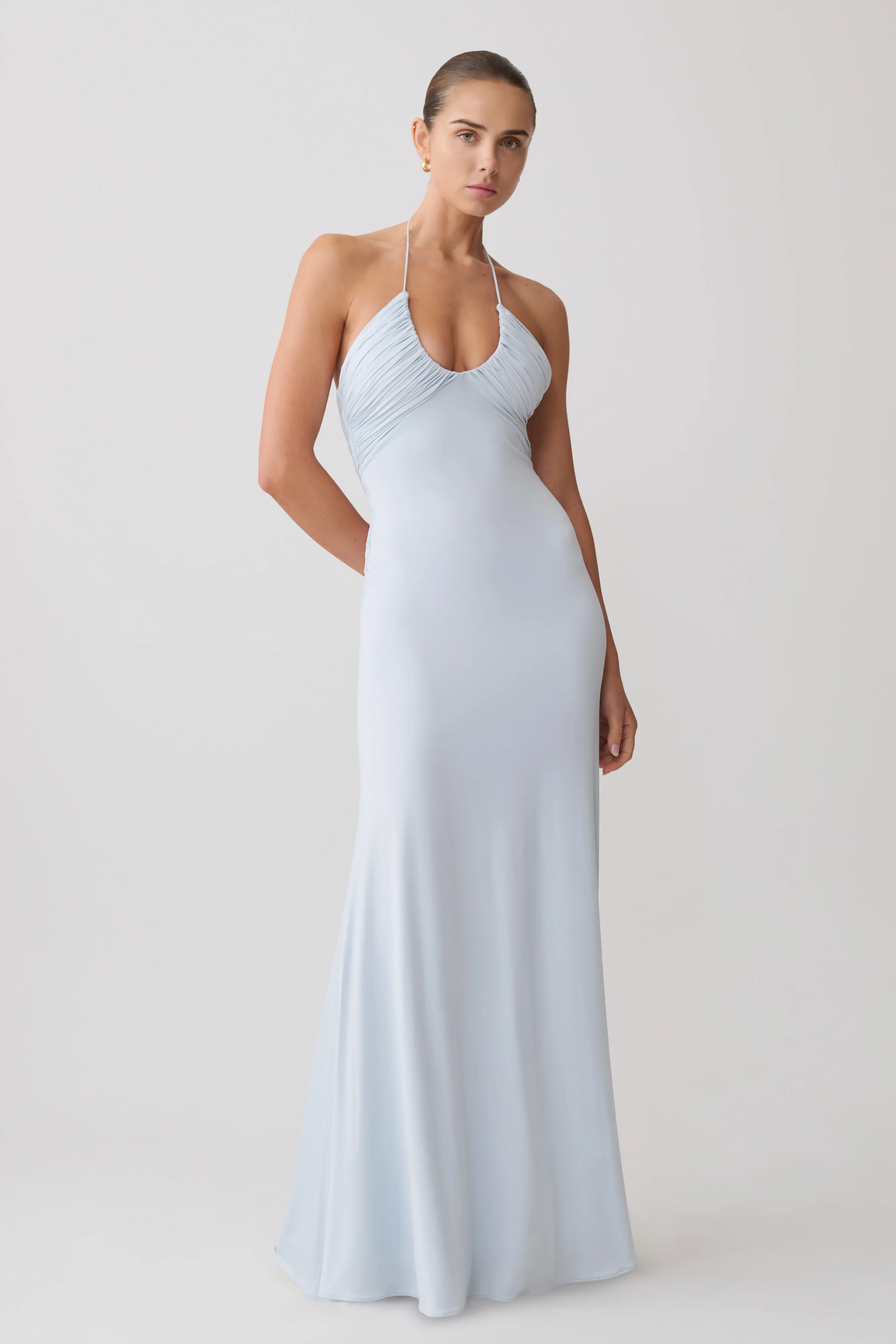 Maely Gathered Slinky Maxi Dress - Pale Blue - Image 5