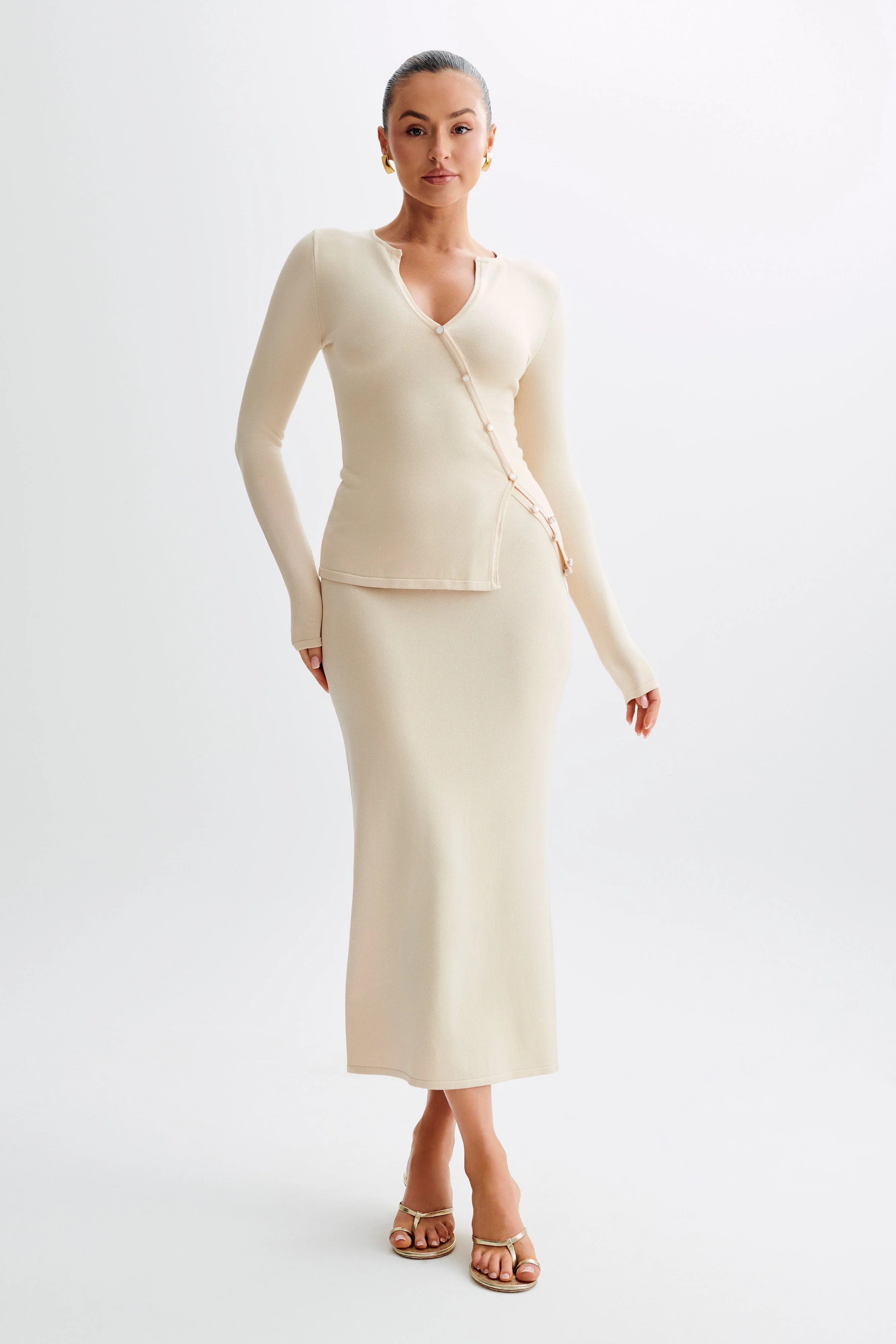 Maisie Buttoned Knit Maxi Skirt - Cream - Image 3