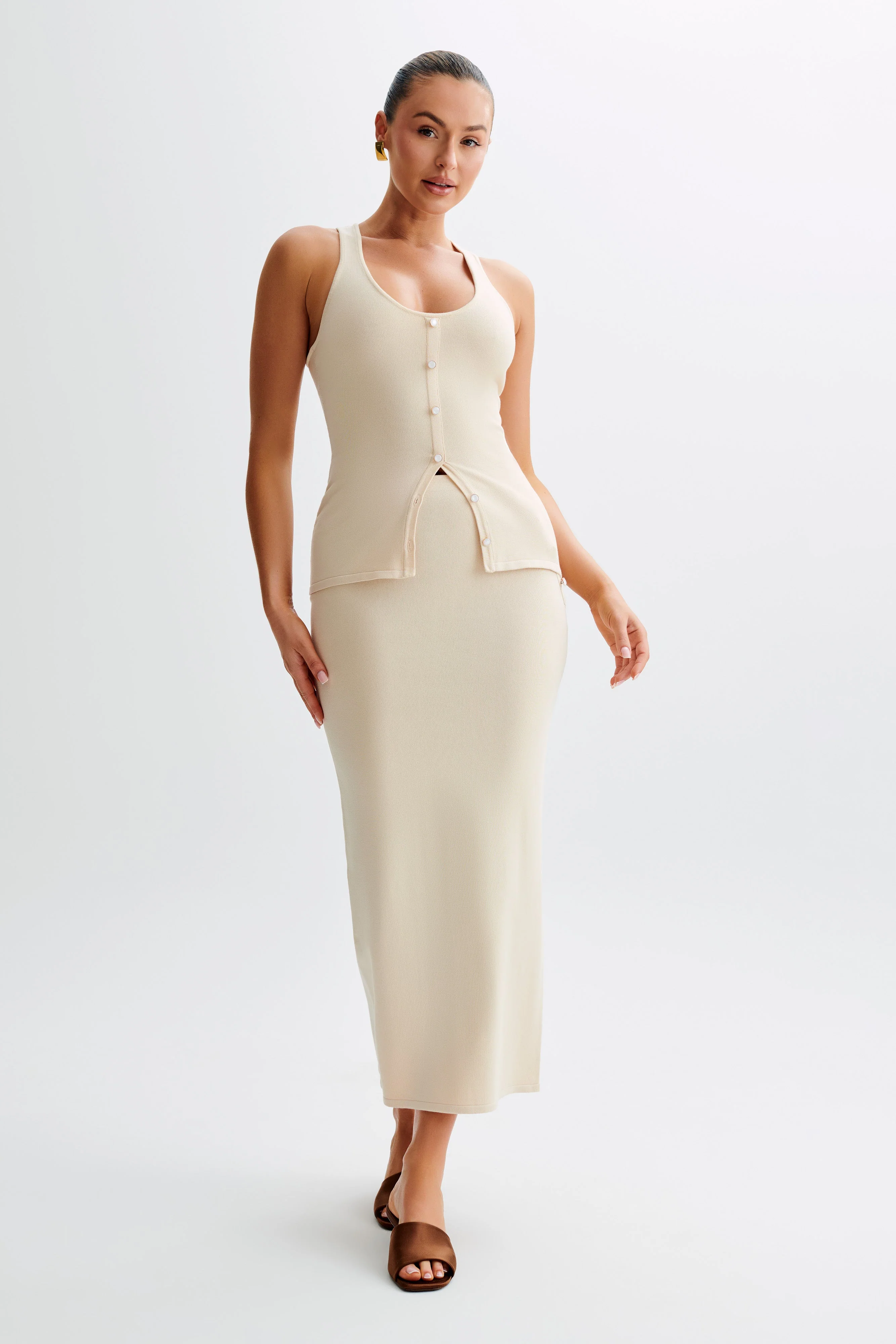 Maisie Buttoned Knit Maxi Skirt - Cream - Image 6
