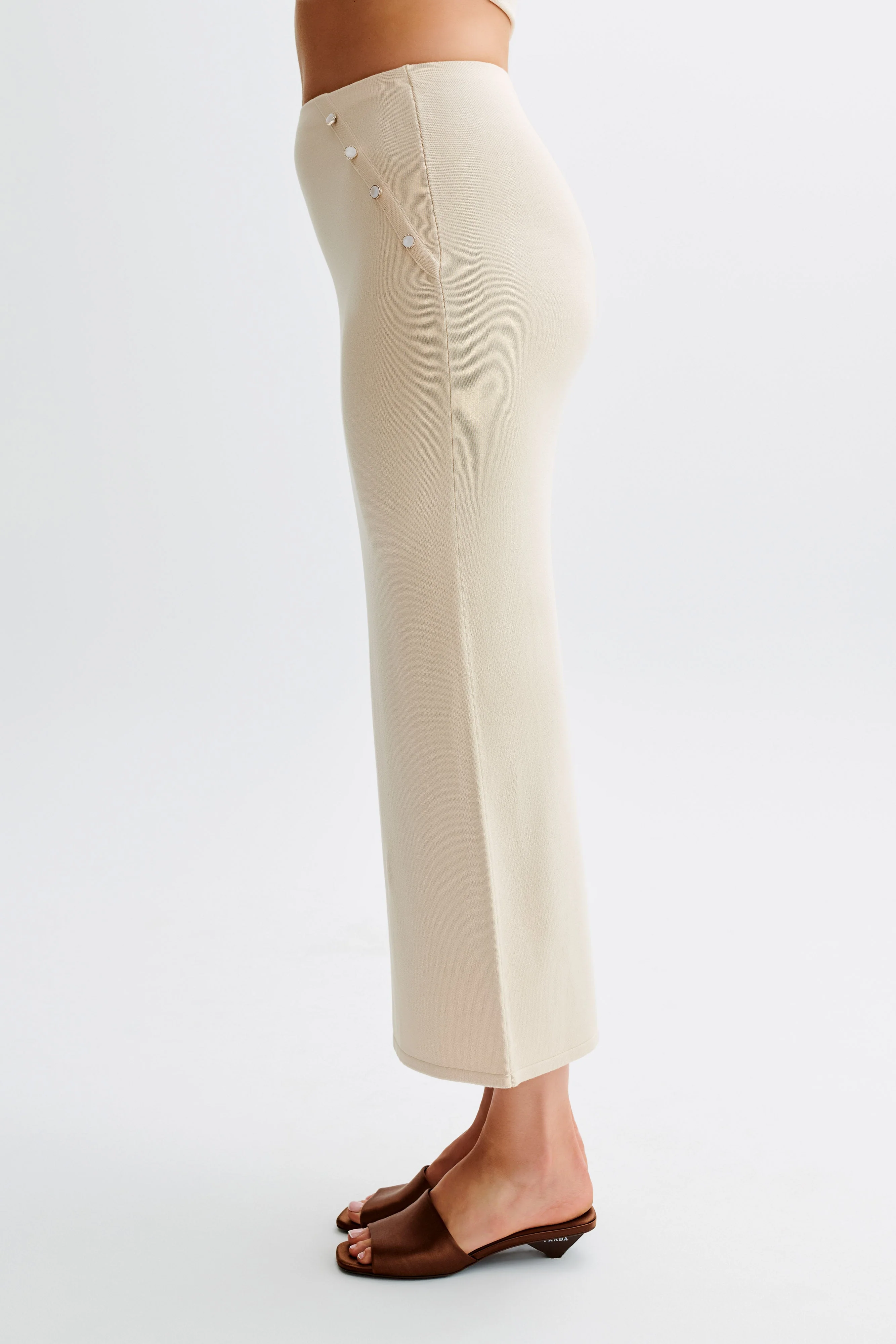 Maisie Buttoned Knit Maxi Skirt - Cream - Image 8