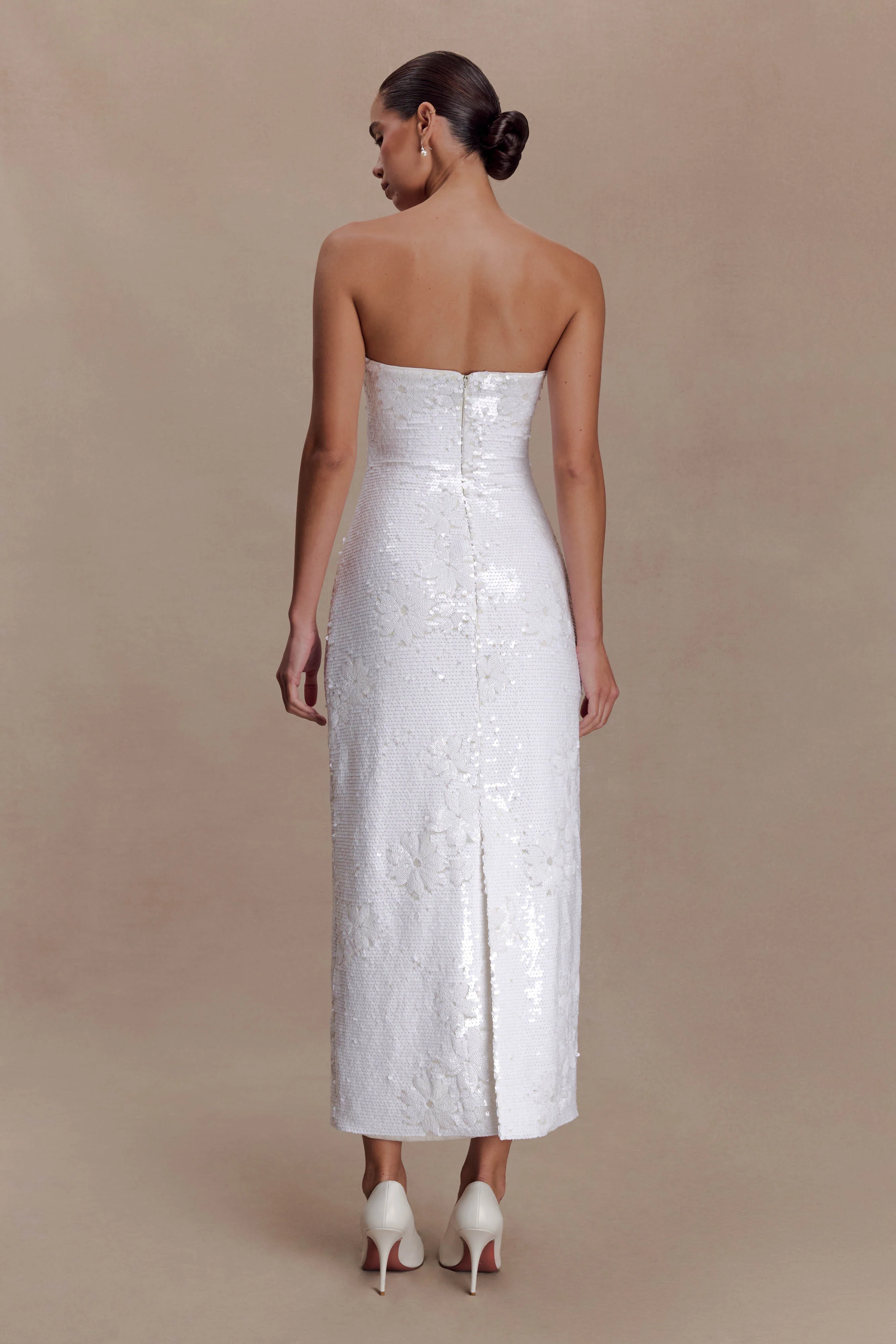 Maisie Strapless Sequin Midi Dress - White - Image 2