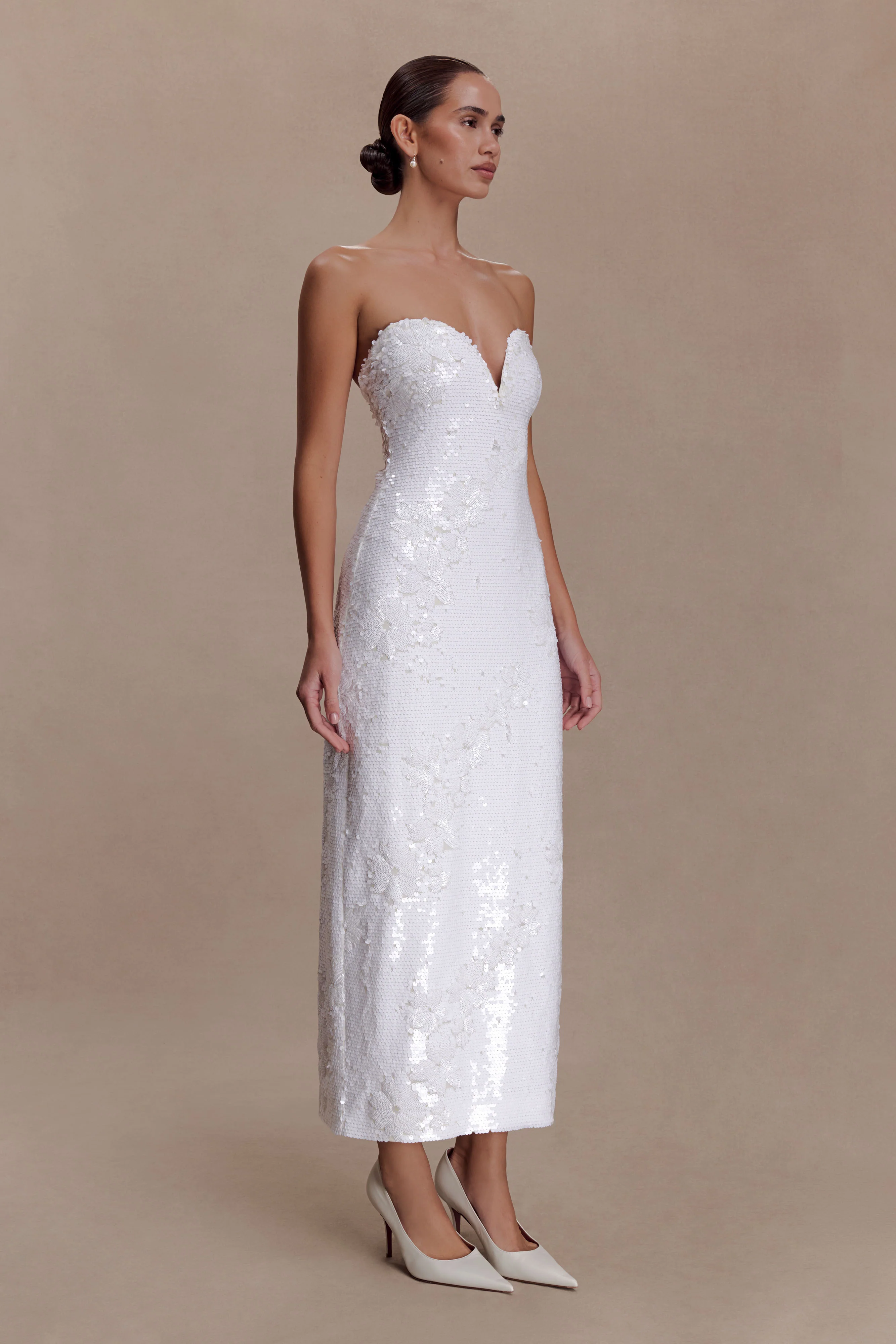 Maisie Strapless Sequin Midi Dress - White - Image 4