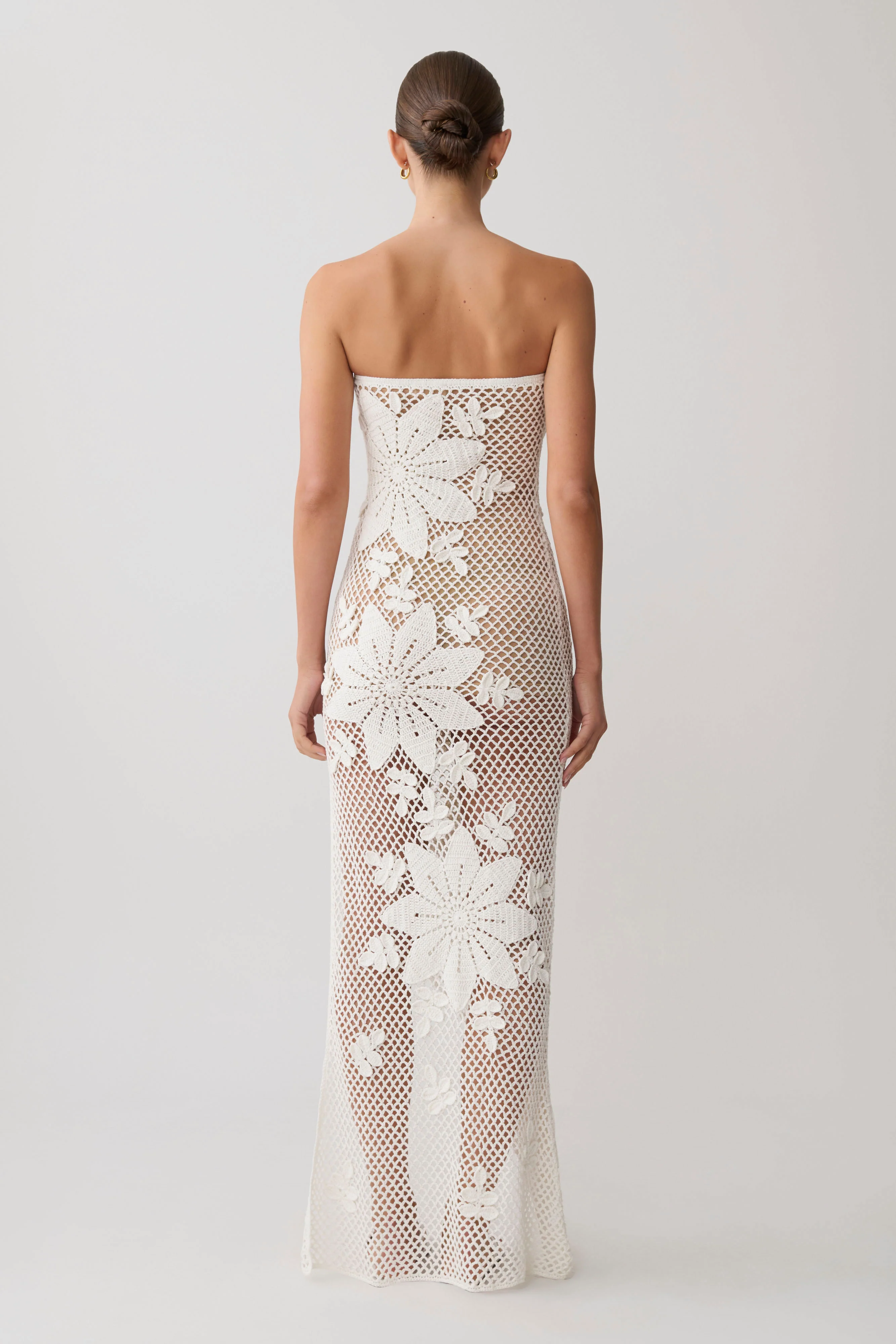 Mandie Hand Crochet Asymmetrical Maxi Dress - White - Image 3