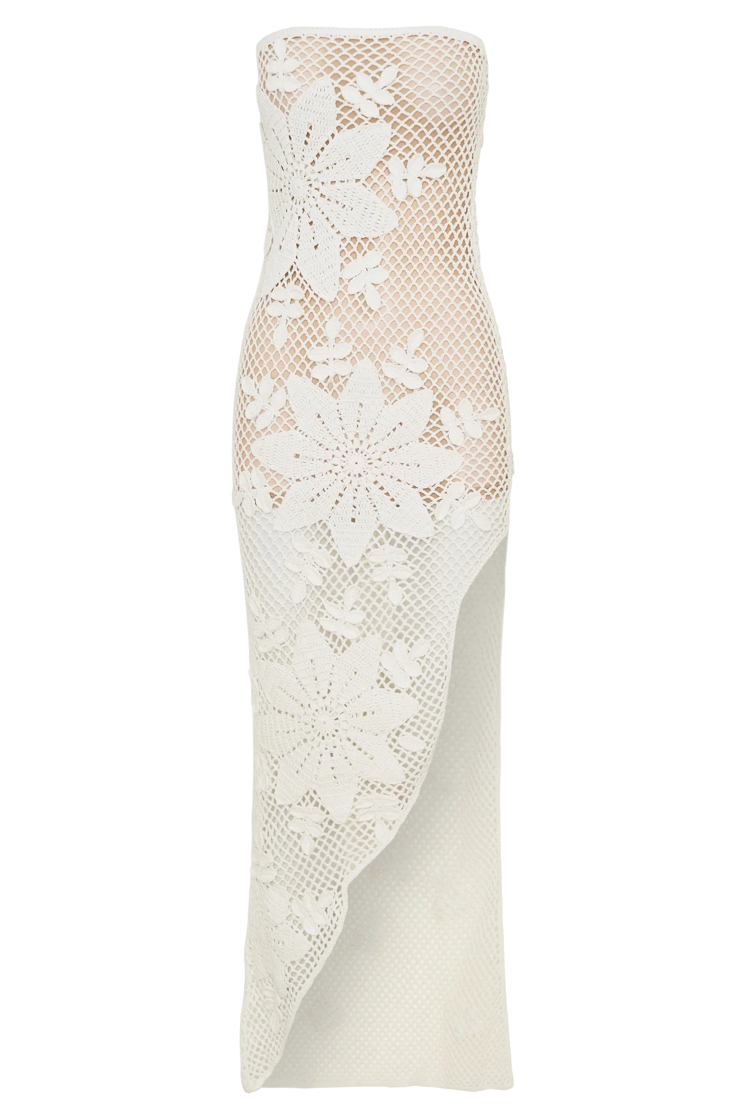 Mandie Hand Crochet Asymmetrical Maxi Dress - White - Image 9