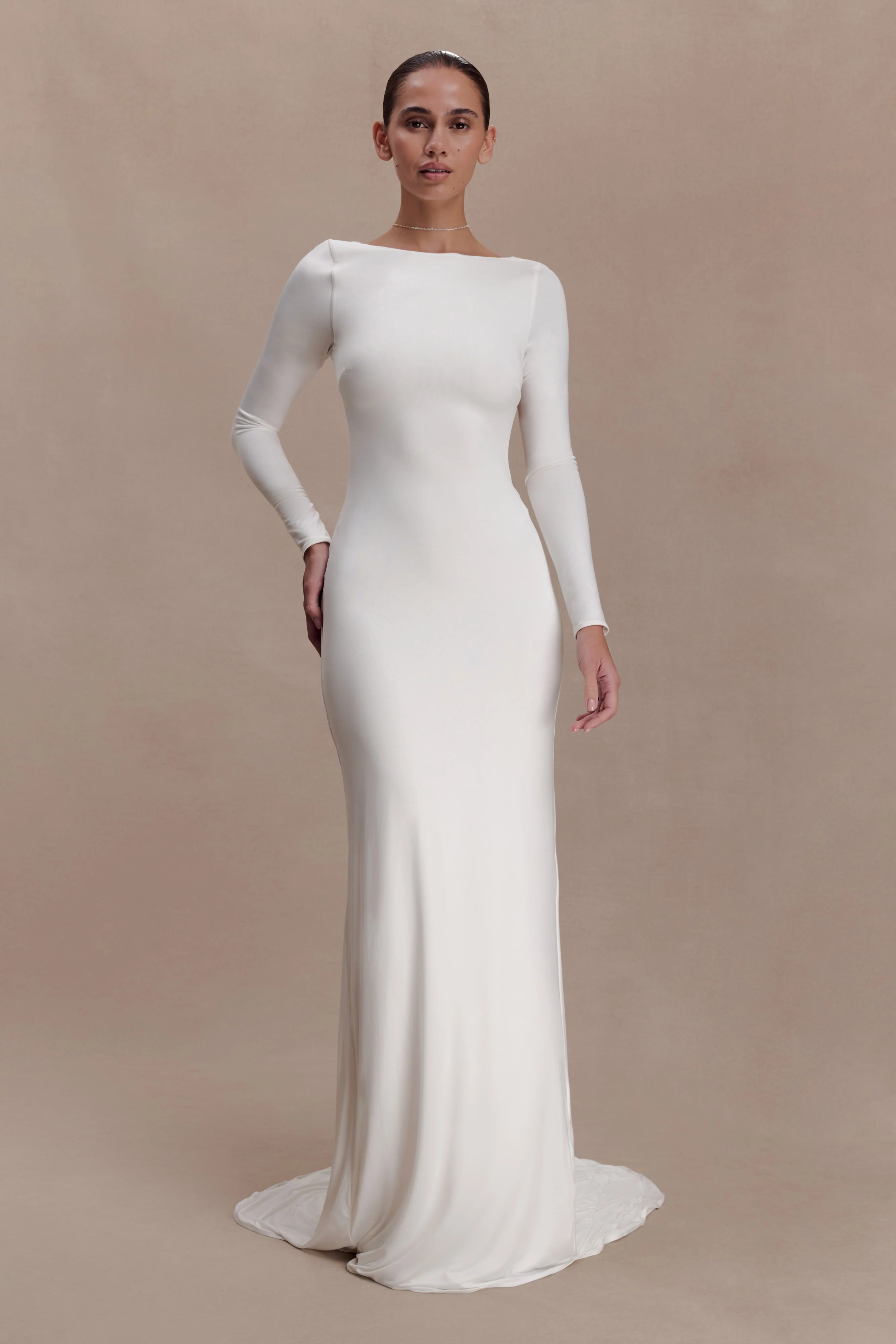 Marlene Slinky Low Back Maxi Dress - White - Image 11
