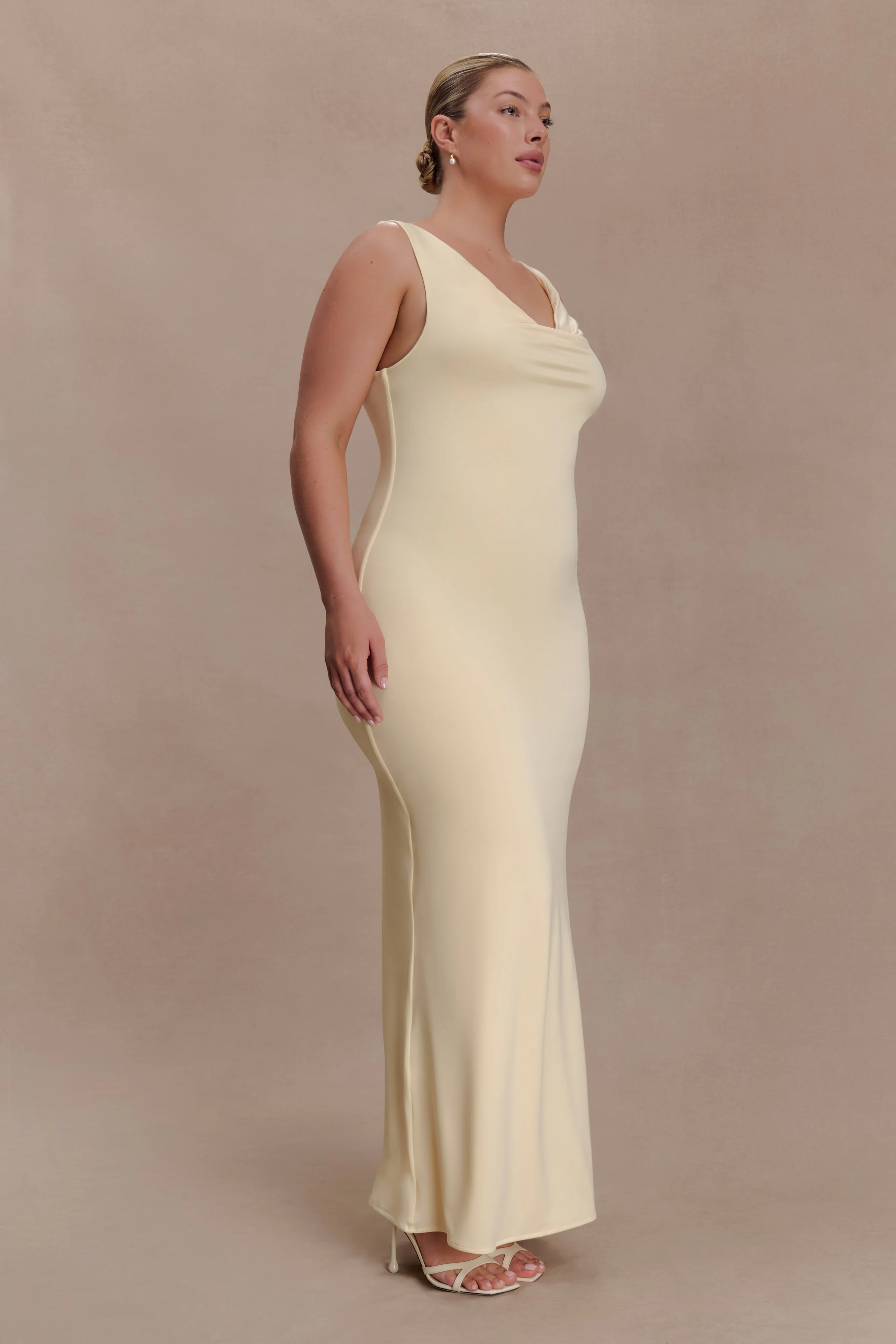 Marta Slinky Cowl Maxi Dress - Lemon - Image 8