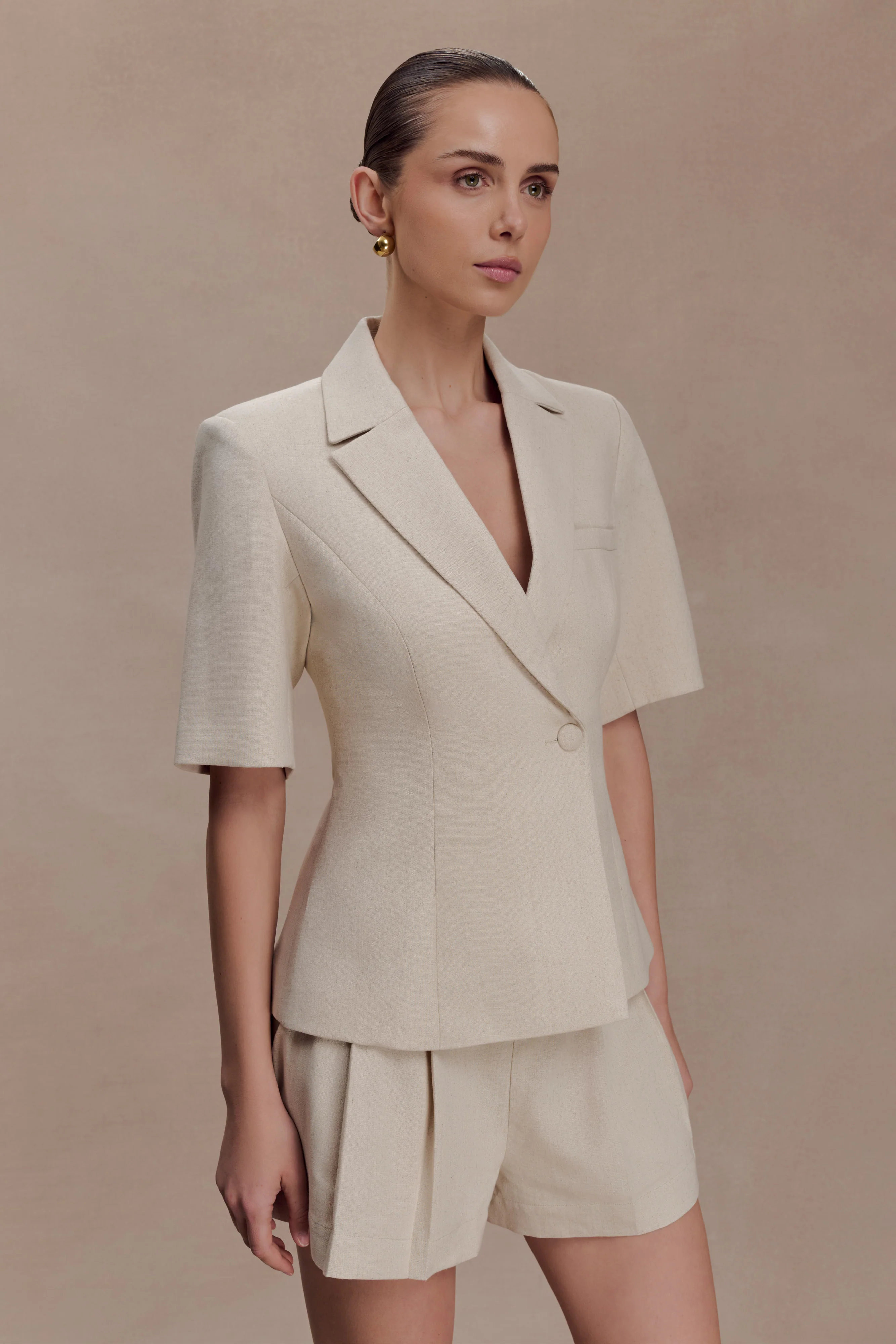 Martine Short Sleeve Linen Top - Natural - Image 3