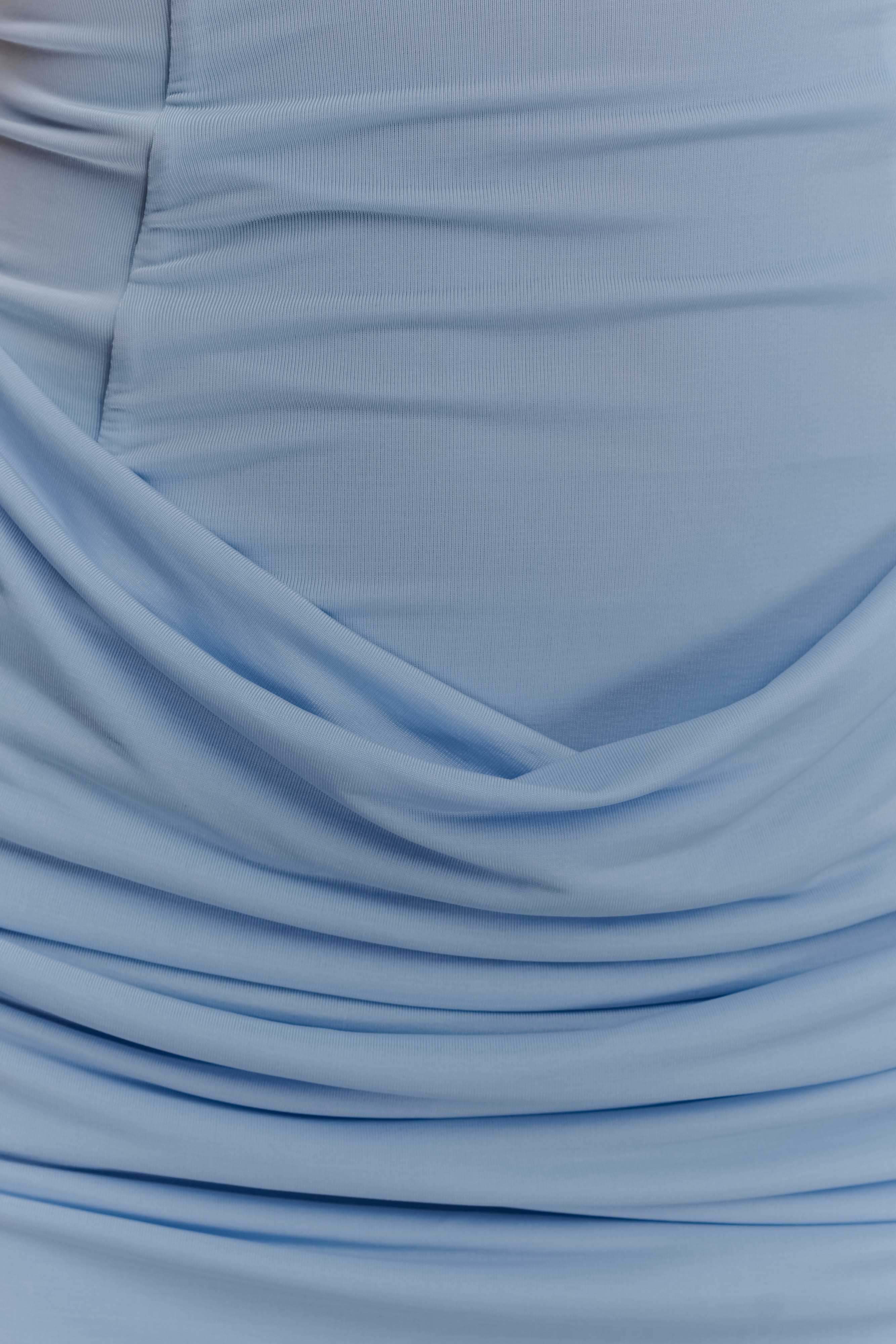 Mattea Slinky And Mesh Mini Dress With Scarf - Powder Blue - Image 4