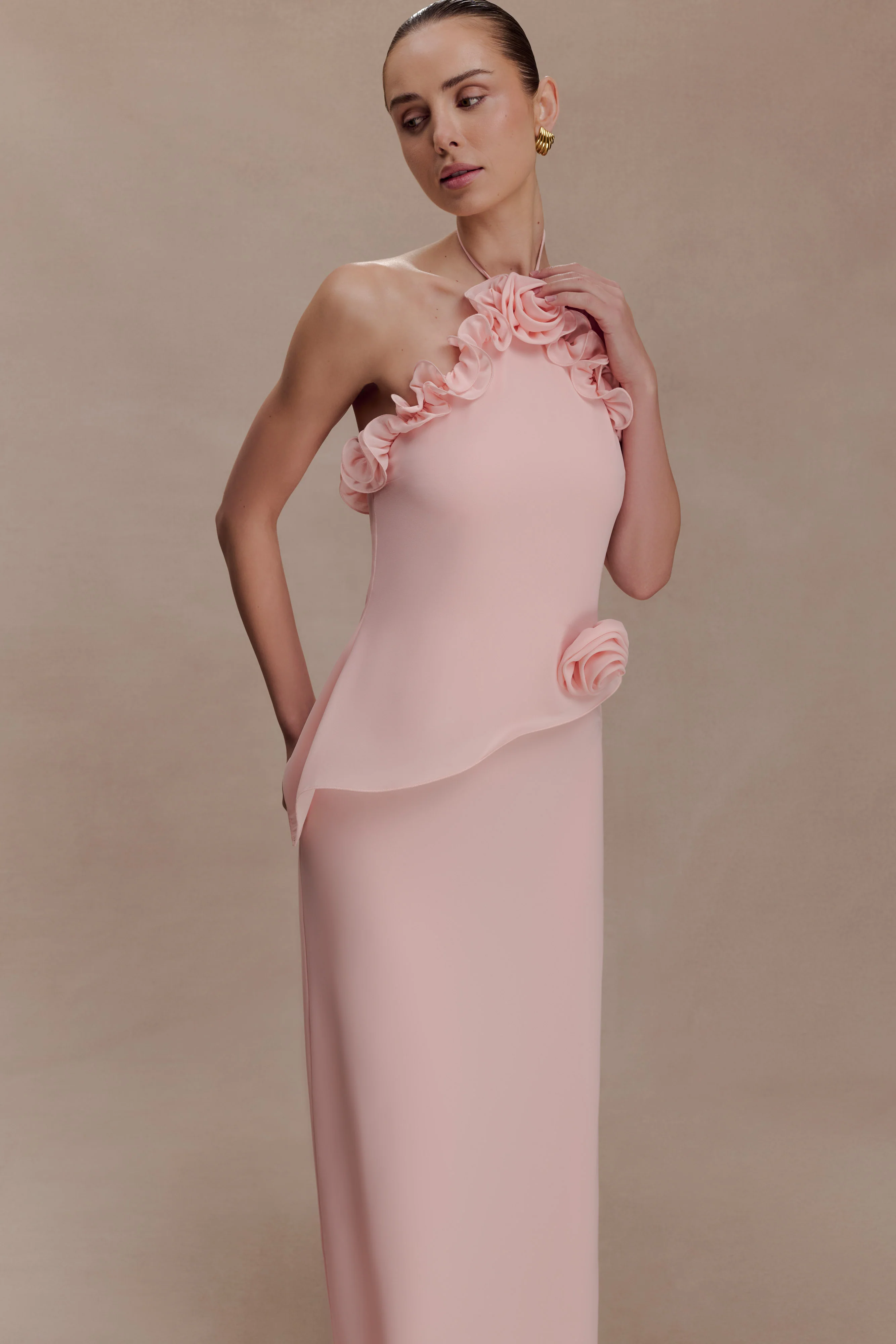 Melissa Chiffon Flower Maxi Dress - Baby Pink - Image 3