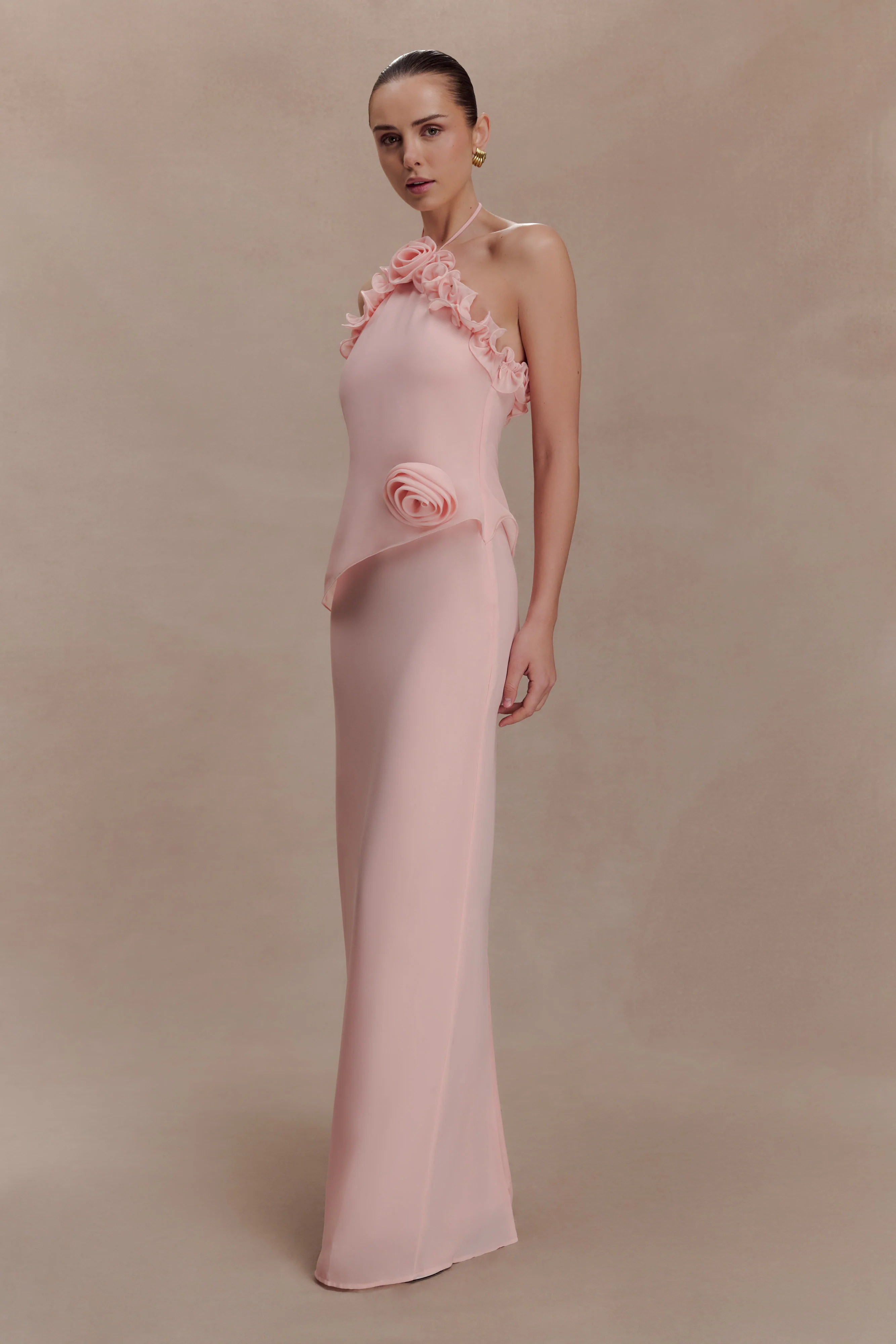 Melissa Chiffon Flower Maxi Dress - Baby Pink - Image 5