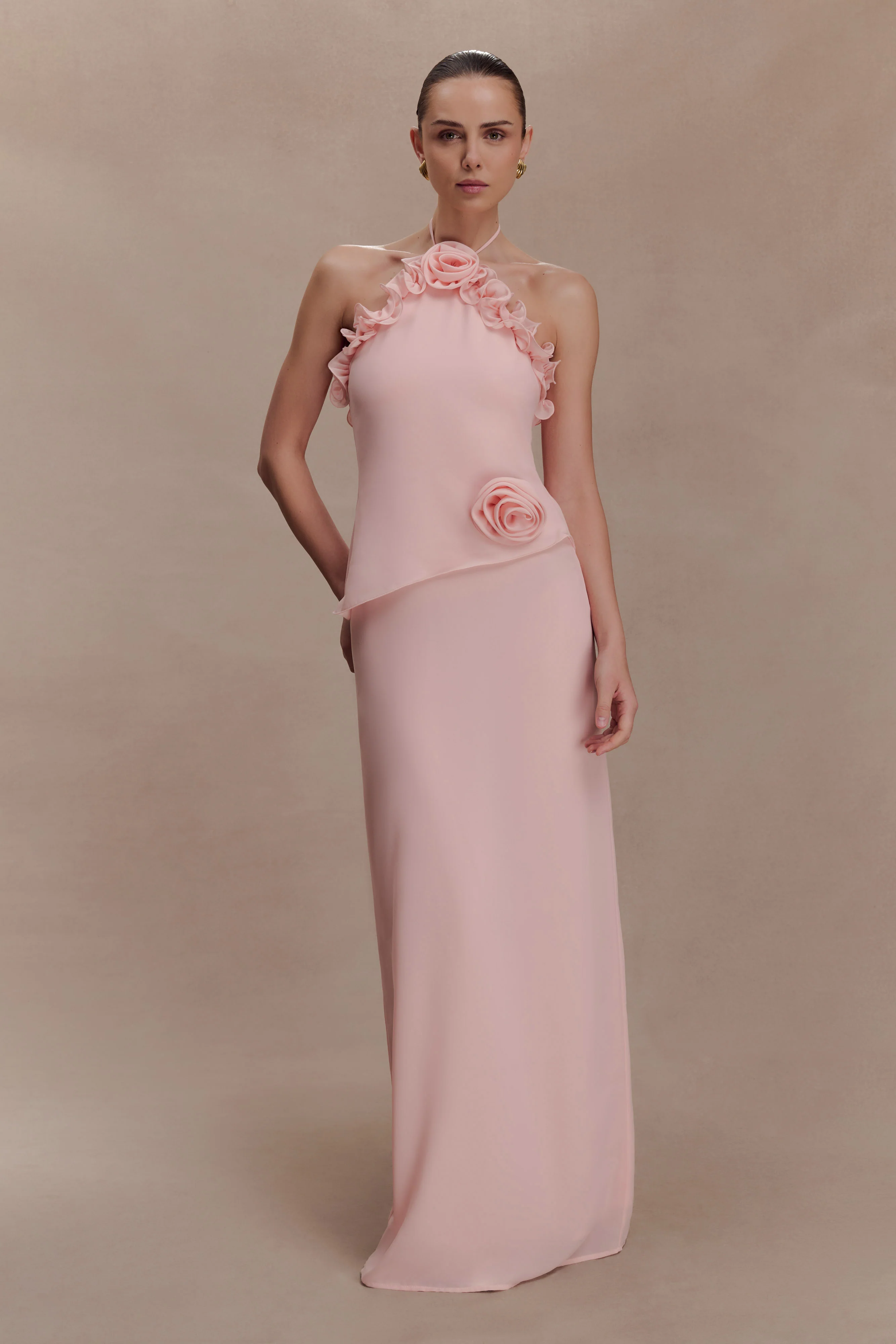 Melissa Chiffon Flower Maxi Dress - Baby Pink - Image 6