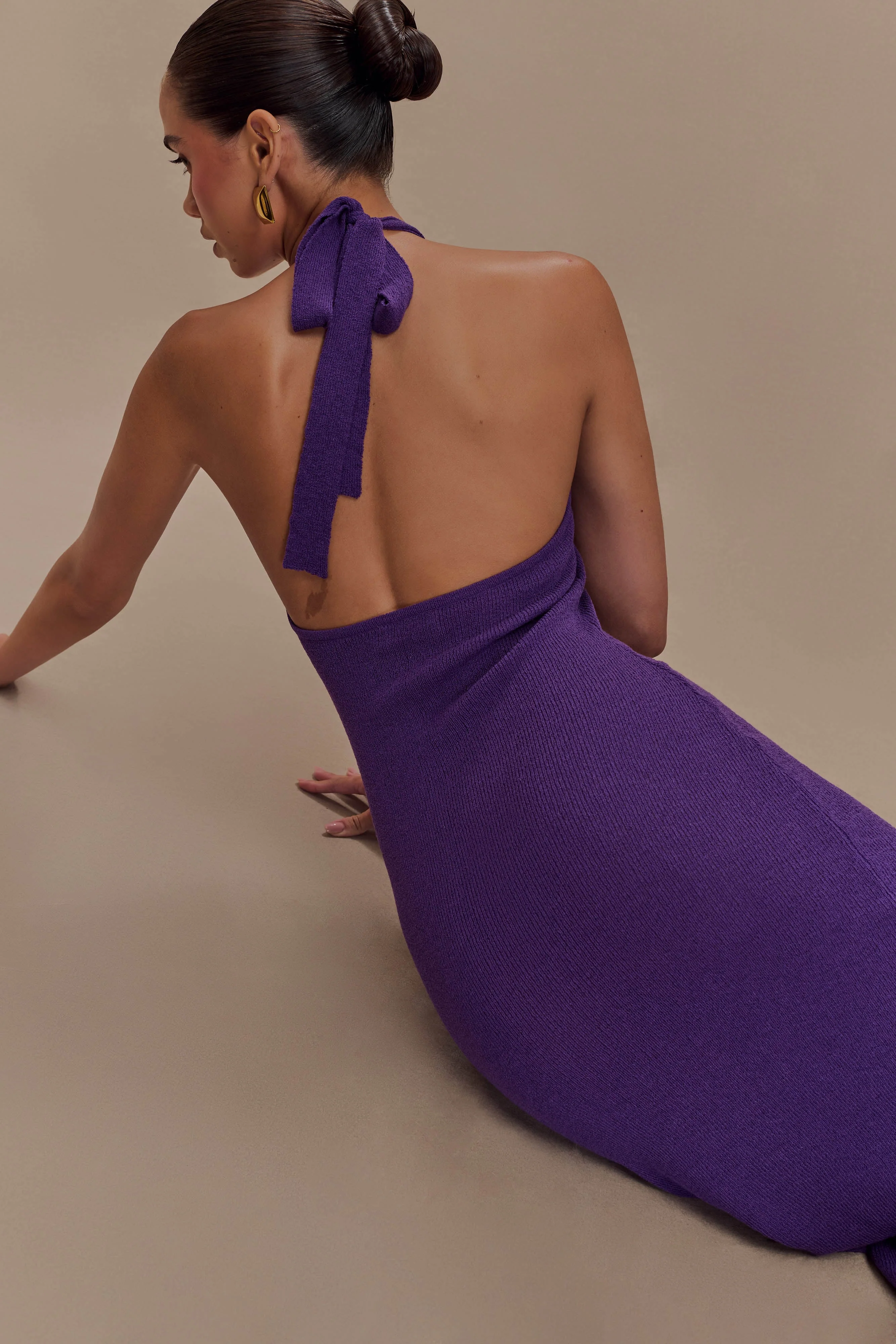 Melodie Halter Knit Maxi Dress - Purple - Image 3
