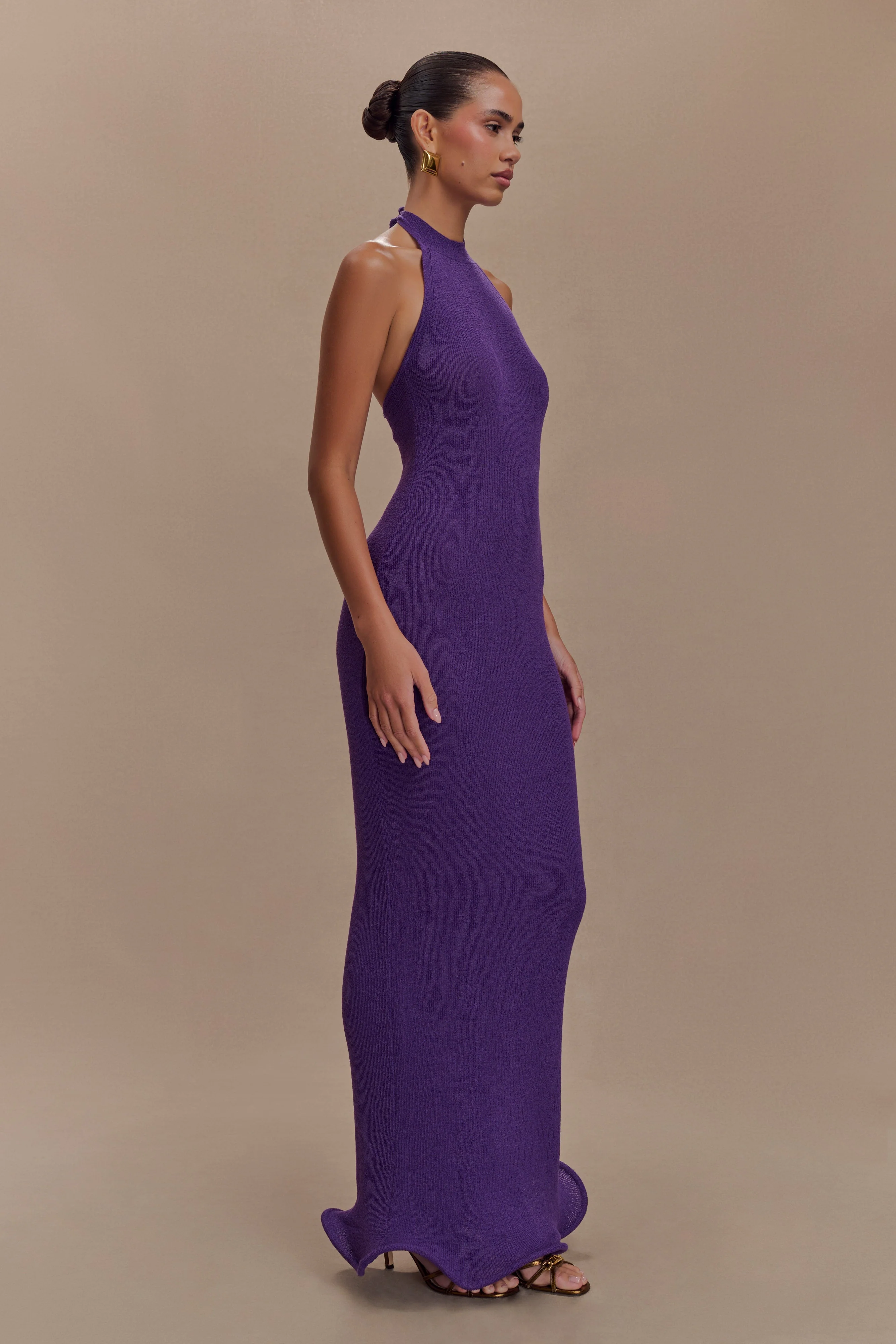 Melodie Halter Knit Maxi Dress - Purple - Image 5