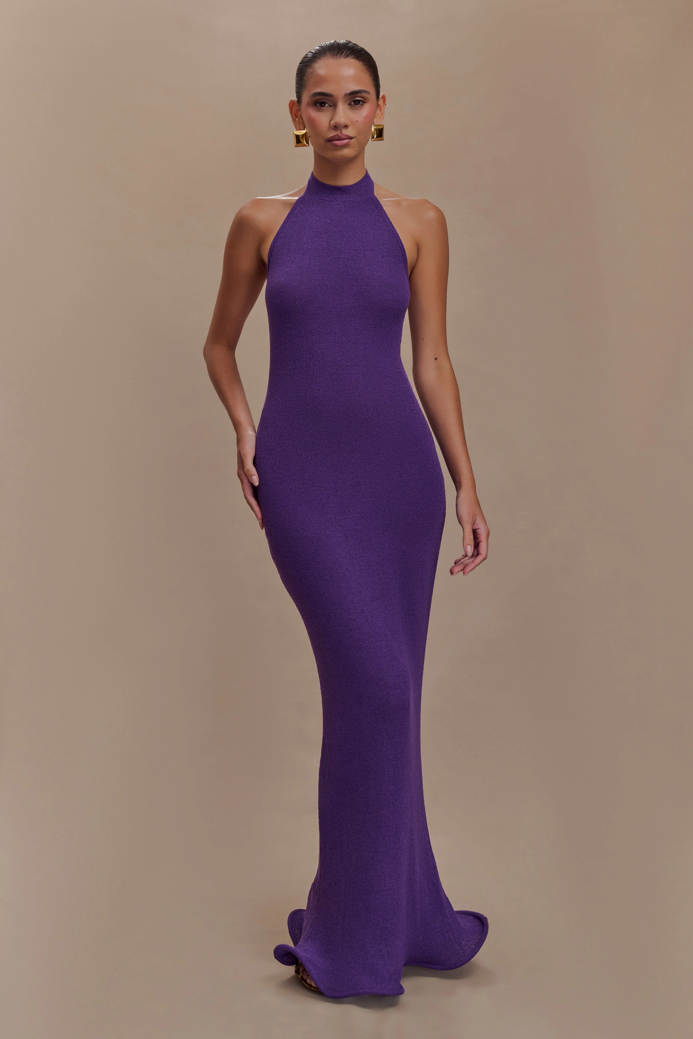 Melodie Halter Knit Maxi Dress - Purple - Image 6