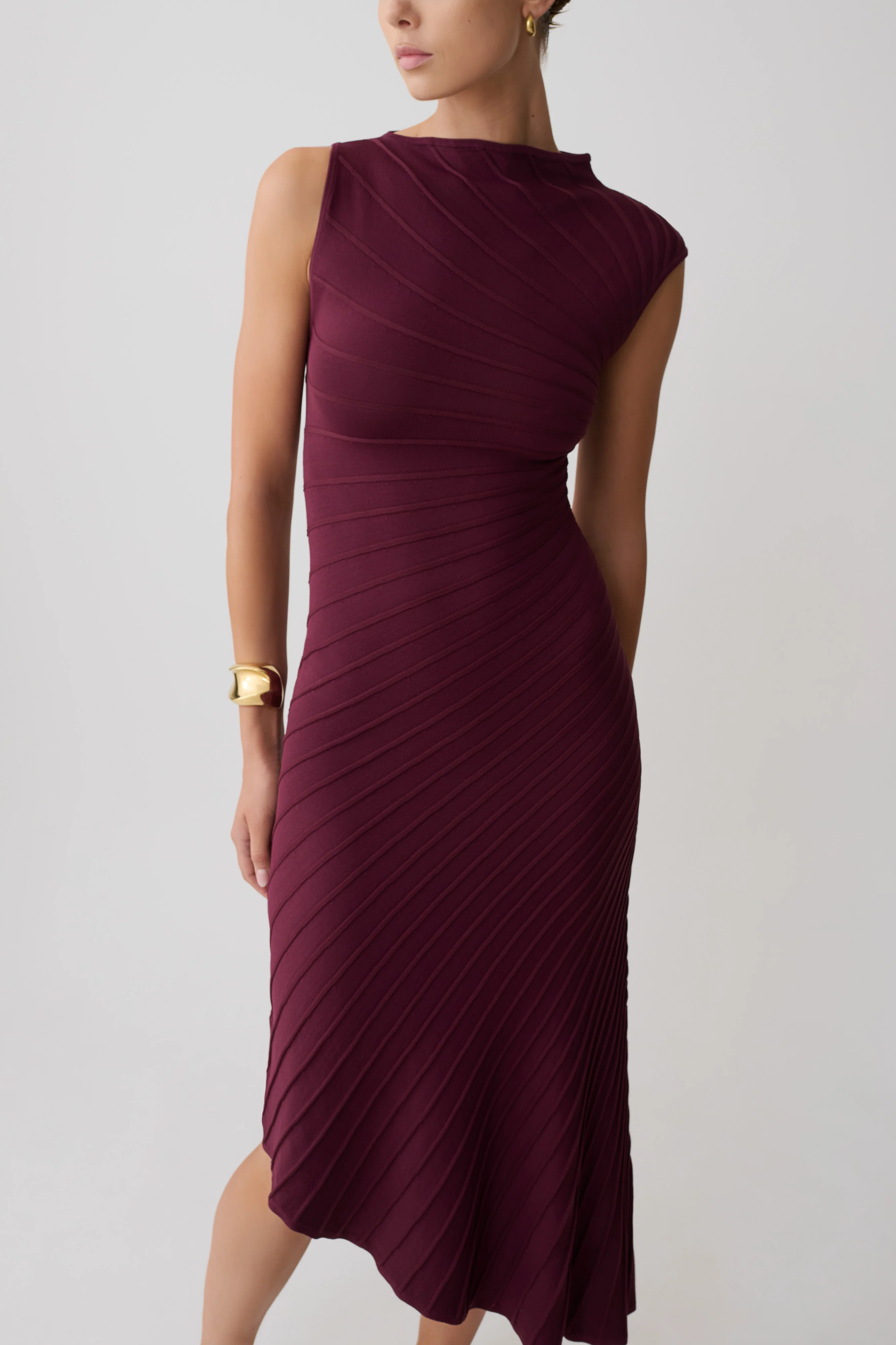 Milasandra Pleated Knit Dress - Plum - Image 3