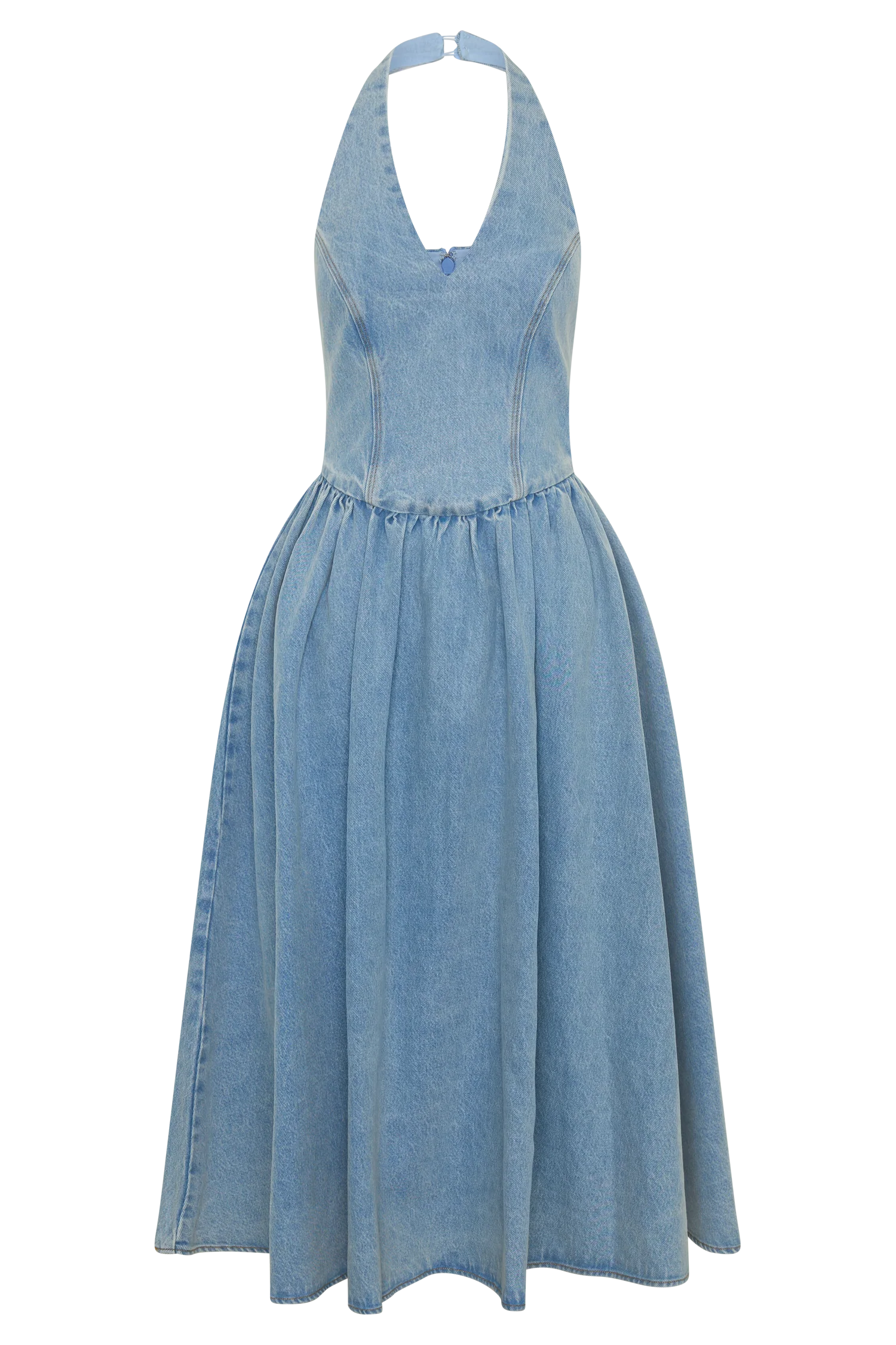 Miller Denim Halter Midi Dress - Classic Blue - Image 9