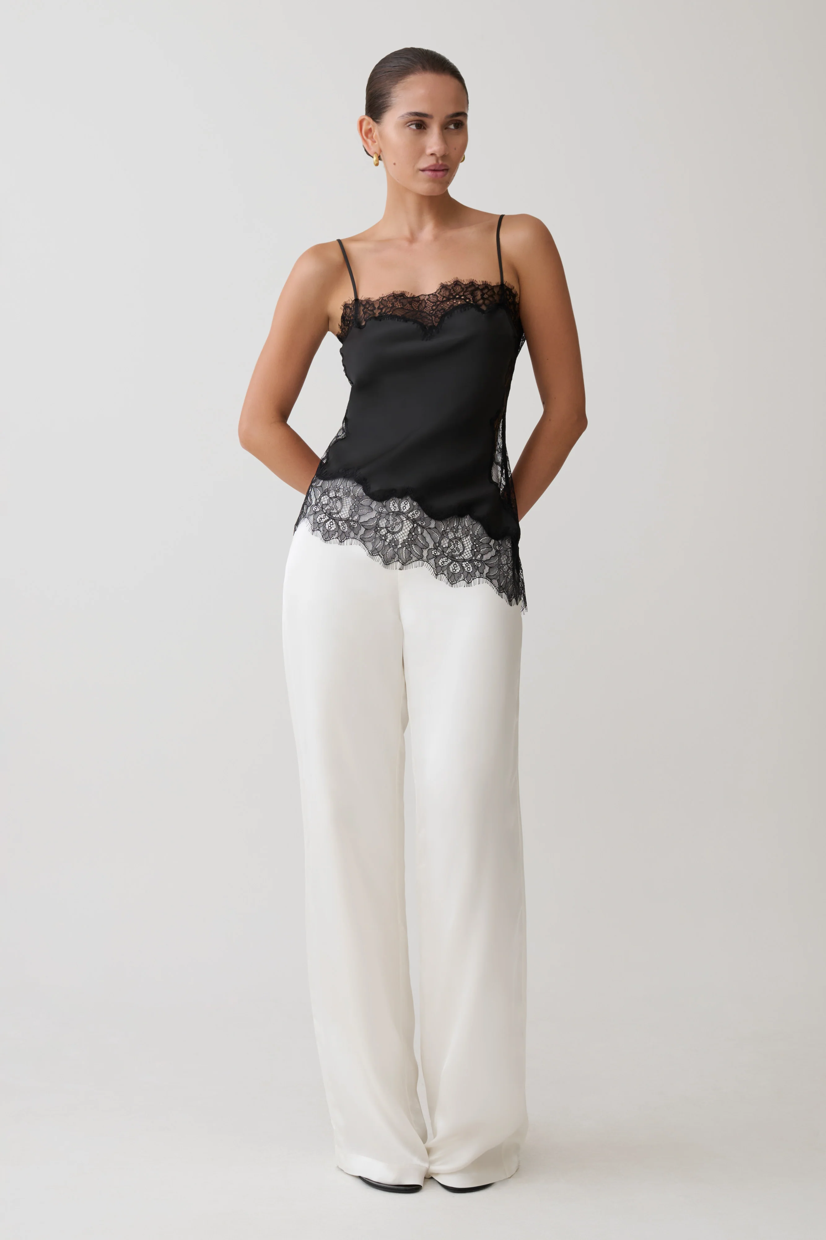 Miriam Satin & Lace Camisole - Black - Image 5