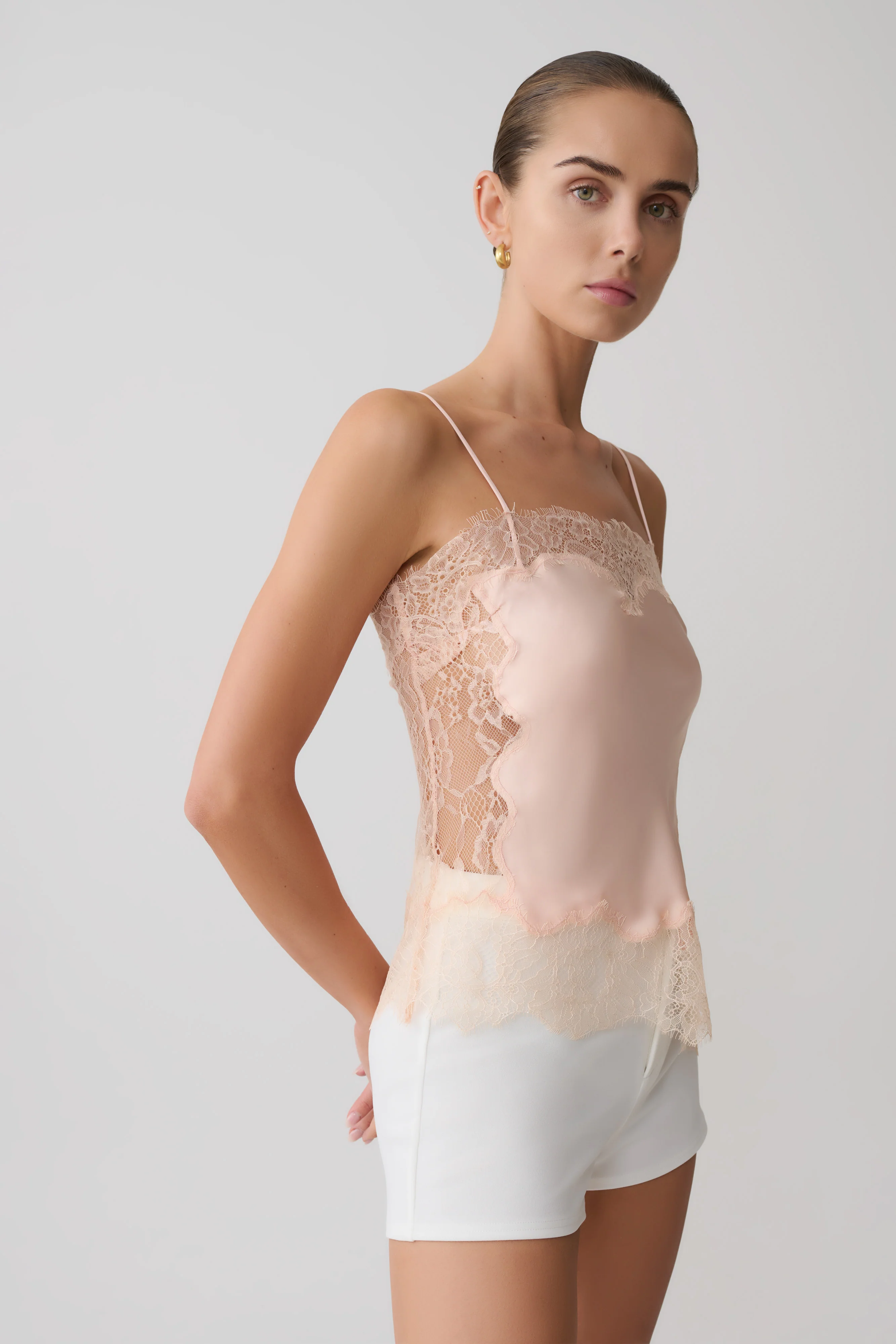 Miriam Satin & Lace Camisole - Peach - Image 3