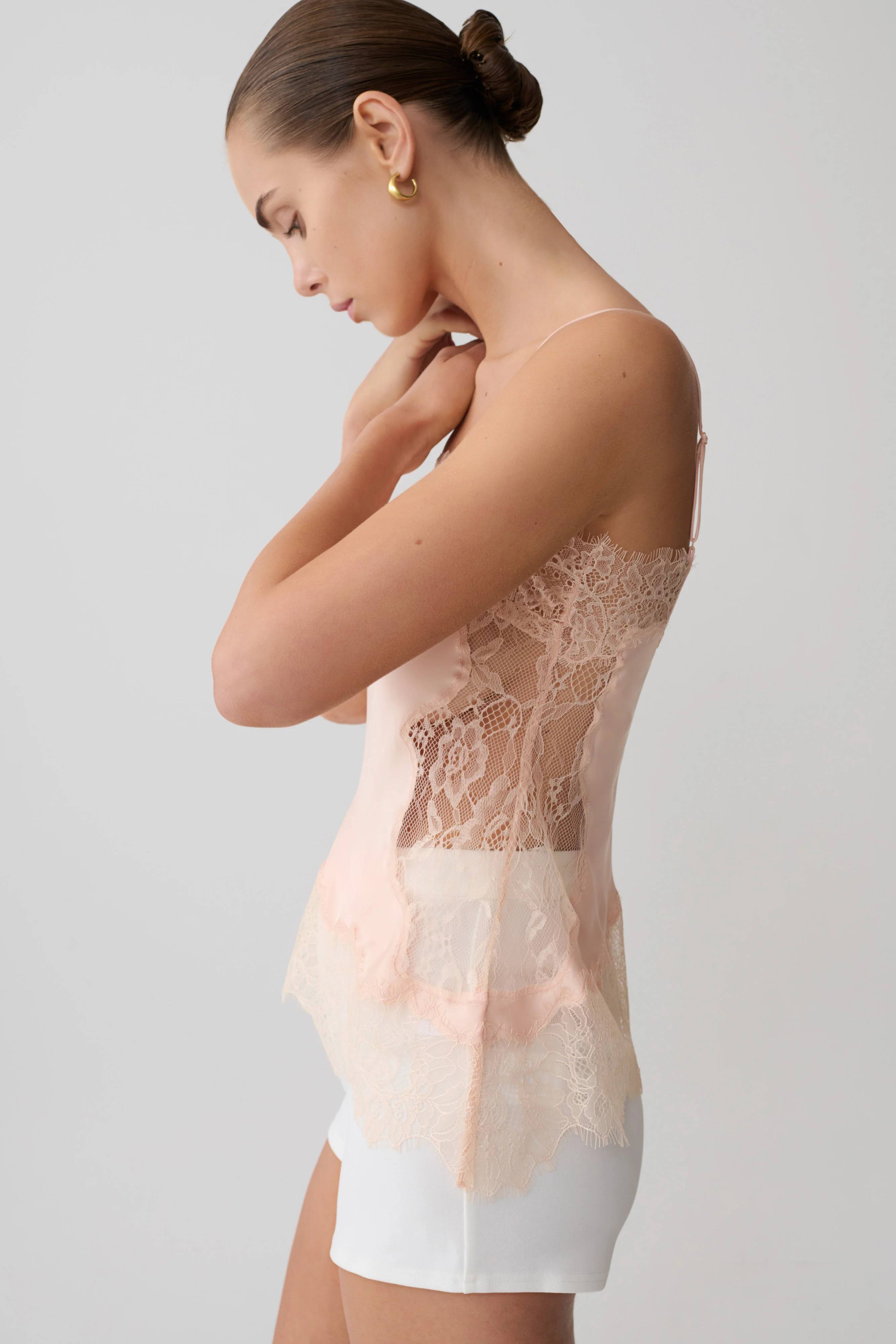 Miriam Satin & Lace Camisole - Peach - Image 4