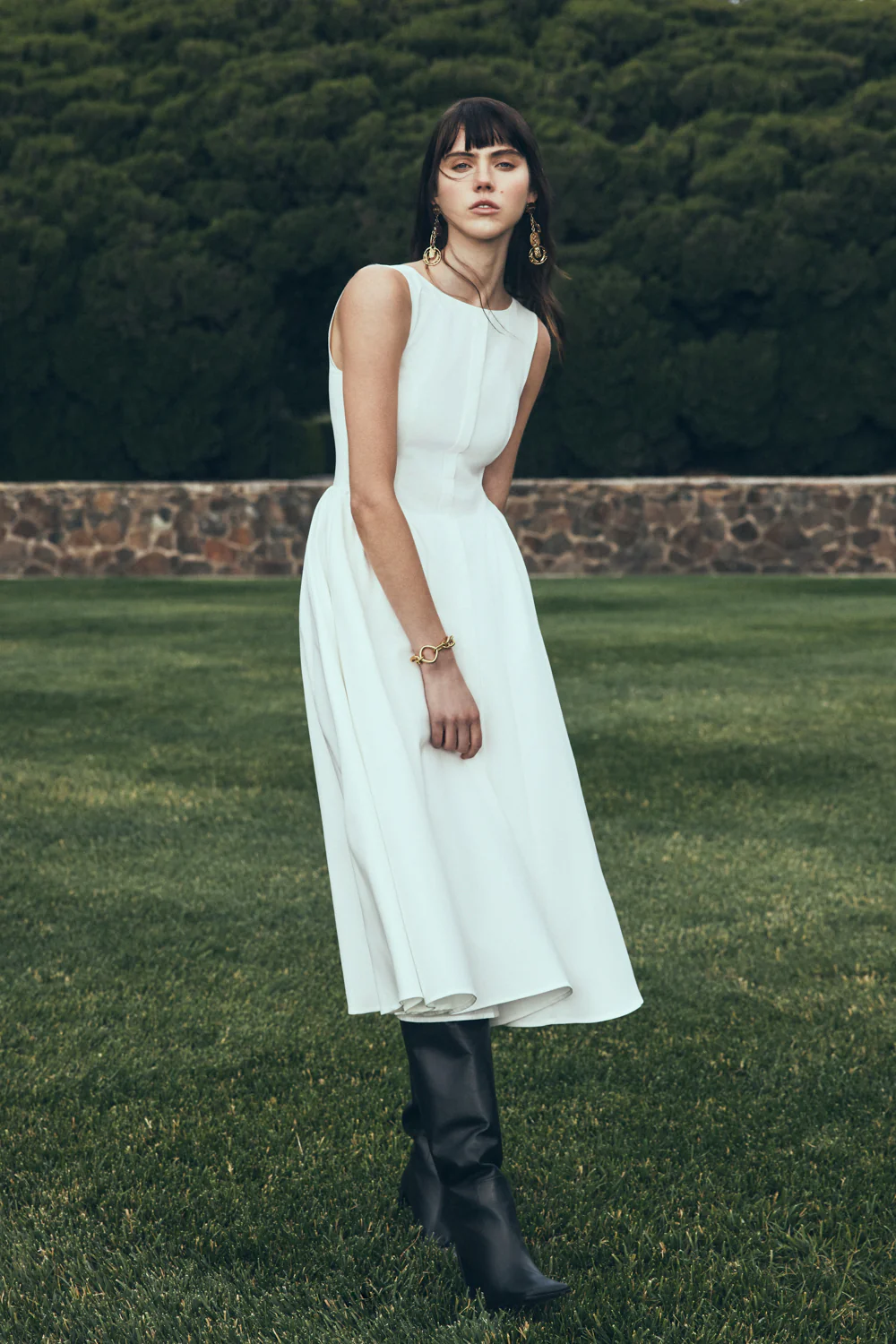 Monika Gathered Waist Cotton Midi Dress - White - Image 3