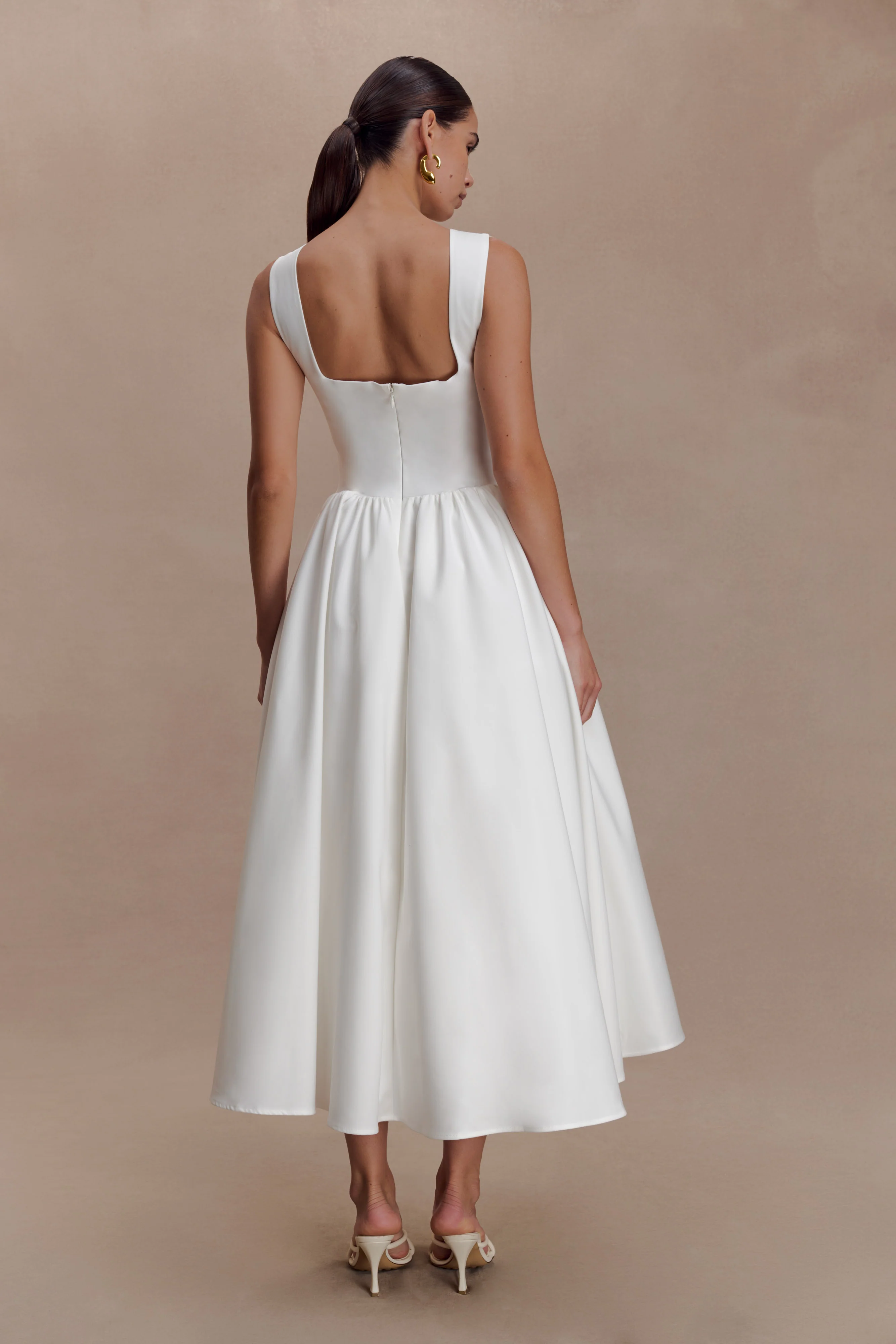 Monika Gathered Waist Cotton Midi Dress - White - Image 5
