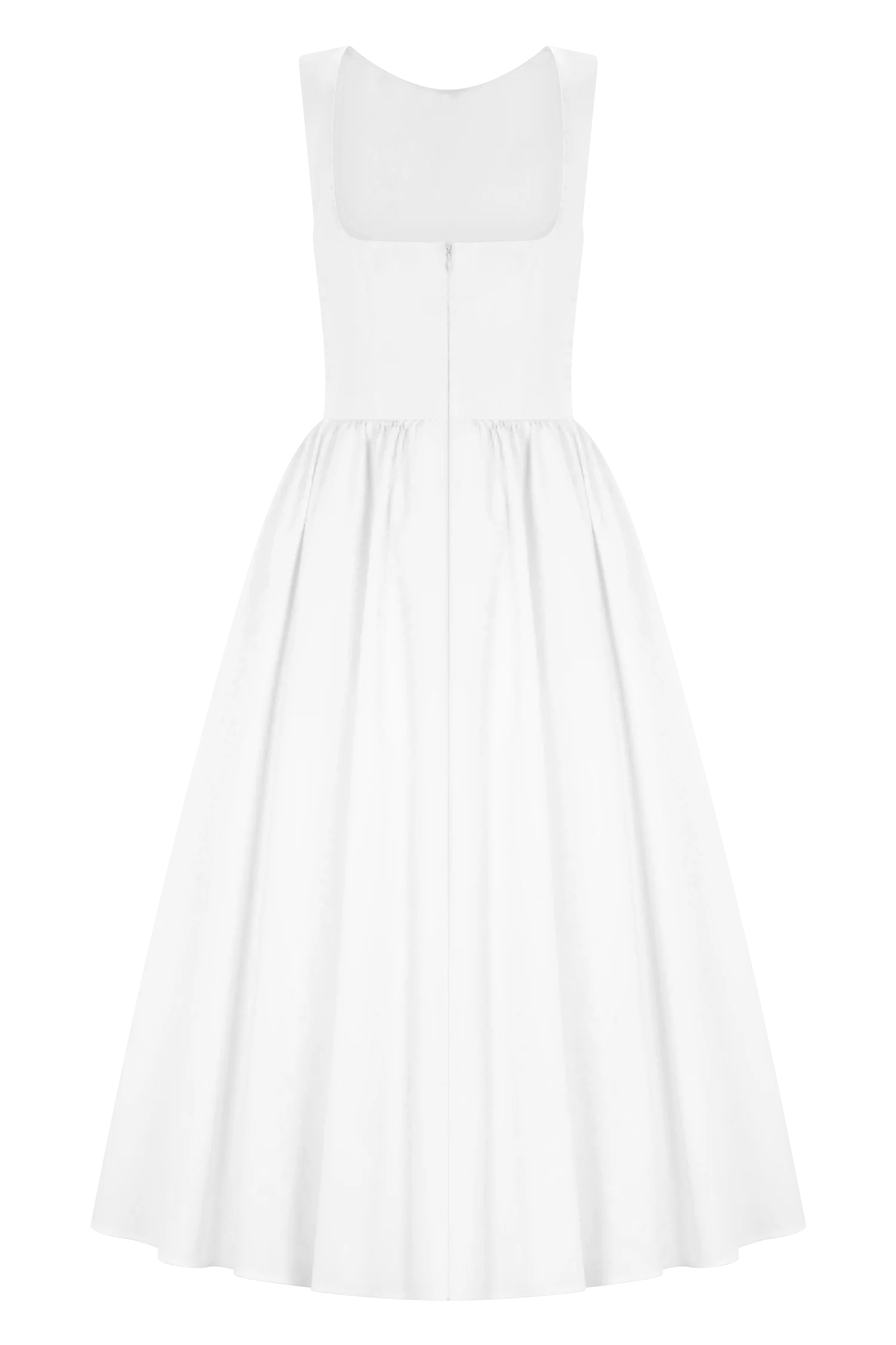 Monika Gathered Waist Cotton Midi Dress - White - Image 8
