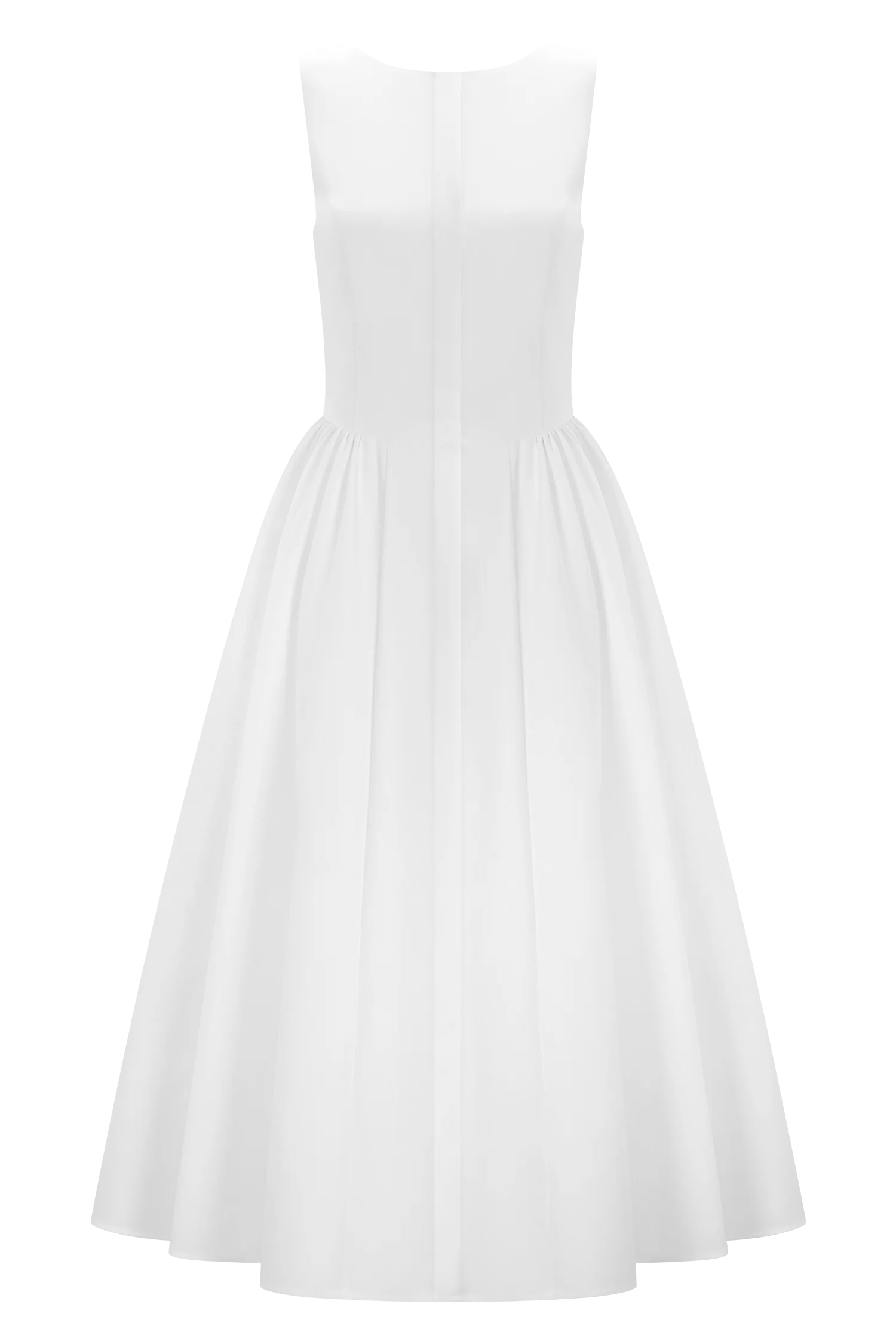 Monika Gathered Waist Cotton Midi Dress - White - Image 9