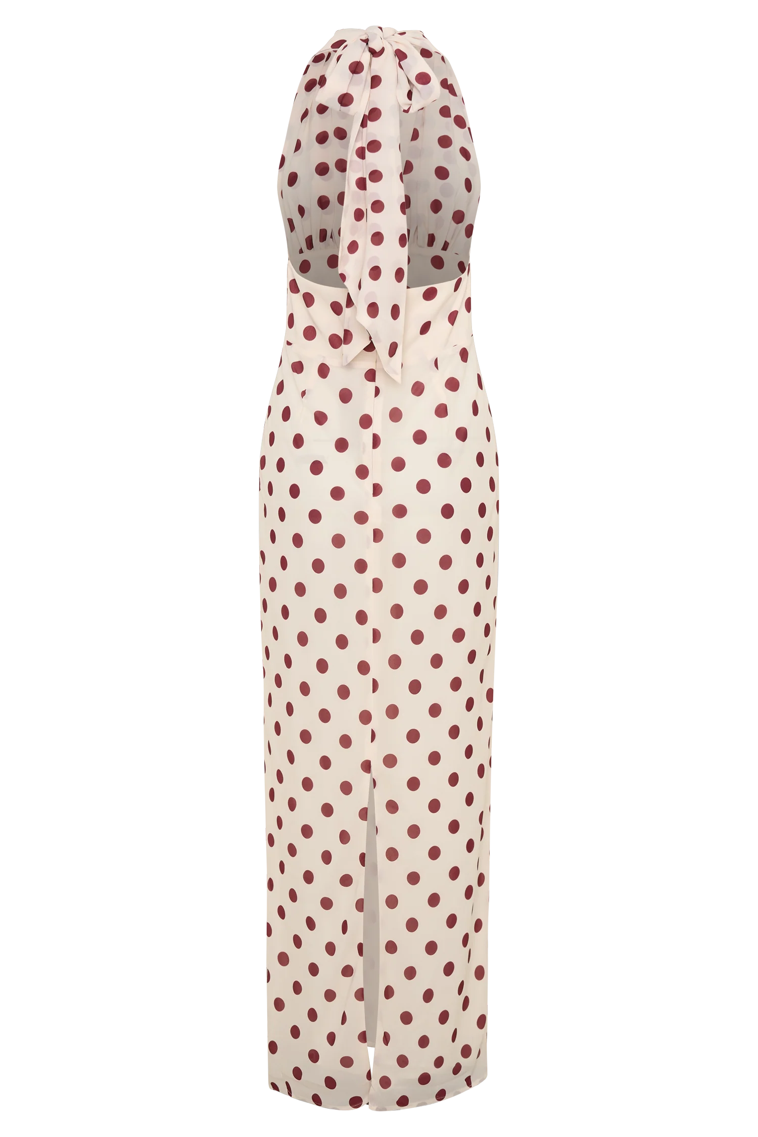 Nadine Halter Chiffon Maxi Dress - Ivory/Merlot Polka Dot - Image 10