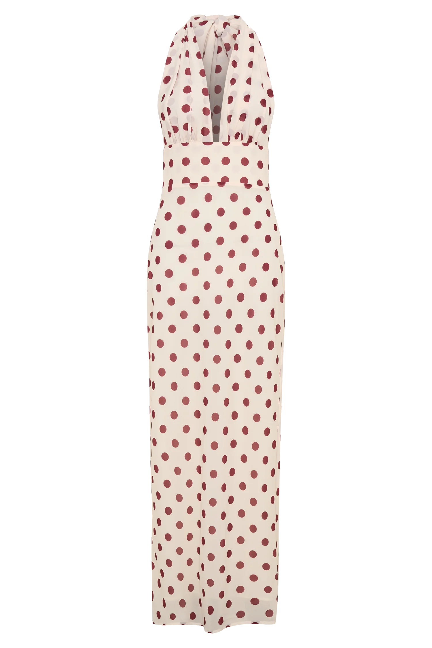 Nadine Halter Chiffon Maxi Dress - Ivory/Merlot Polka Dot - Image 11