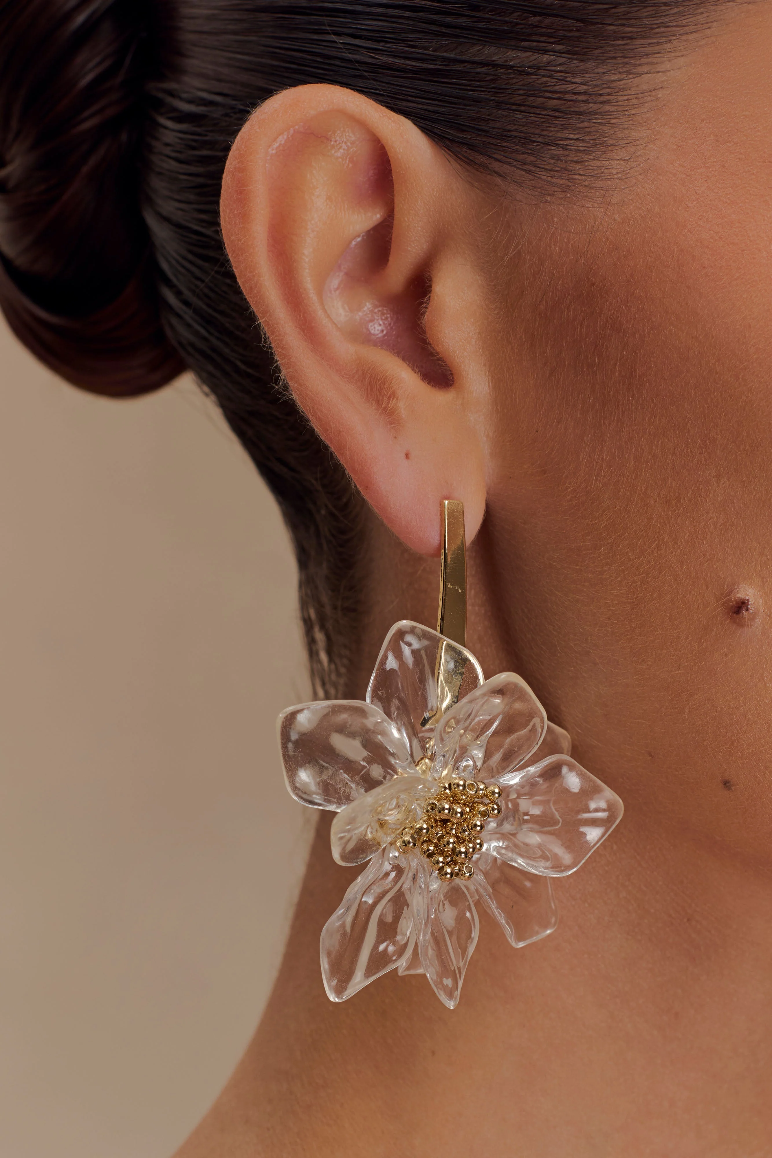 Naomi Acrylic Flower Earring - Gold - Image 3