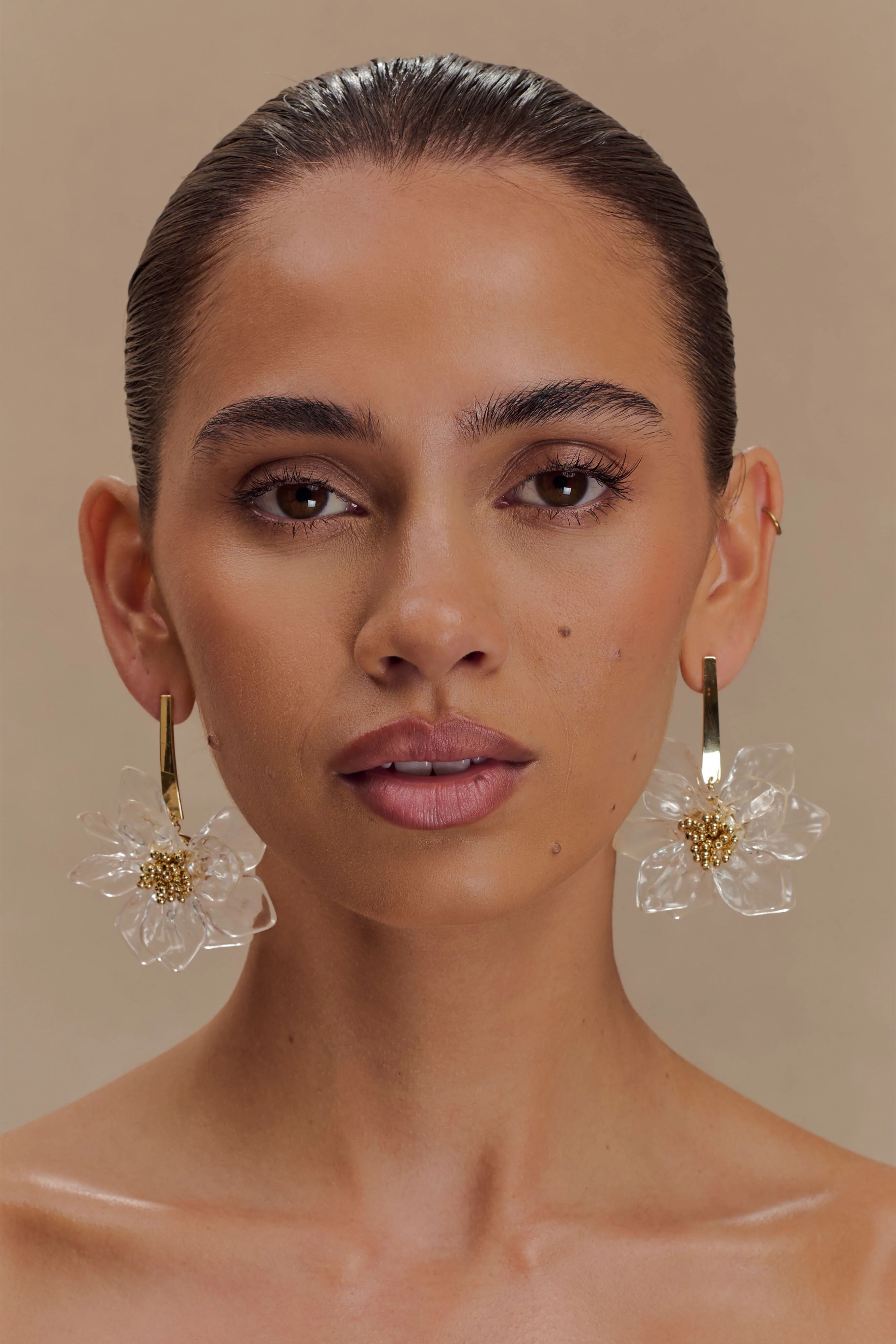 Naomi Acrylic Flower Earring - Gold - Image 4